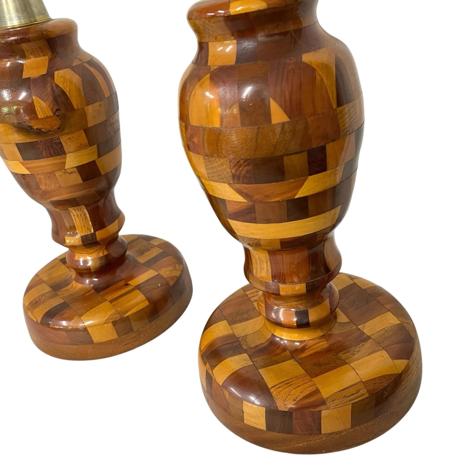 Mid Century Marquetry Lamps - A Pair - 4