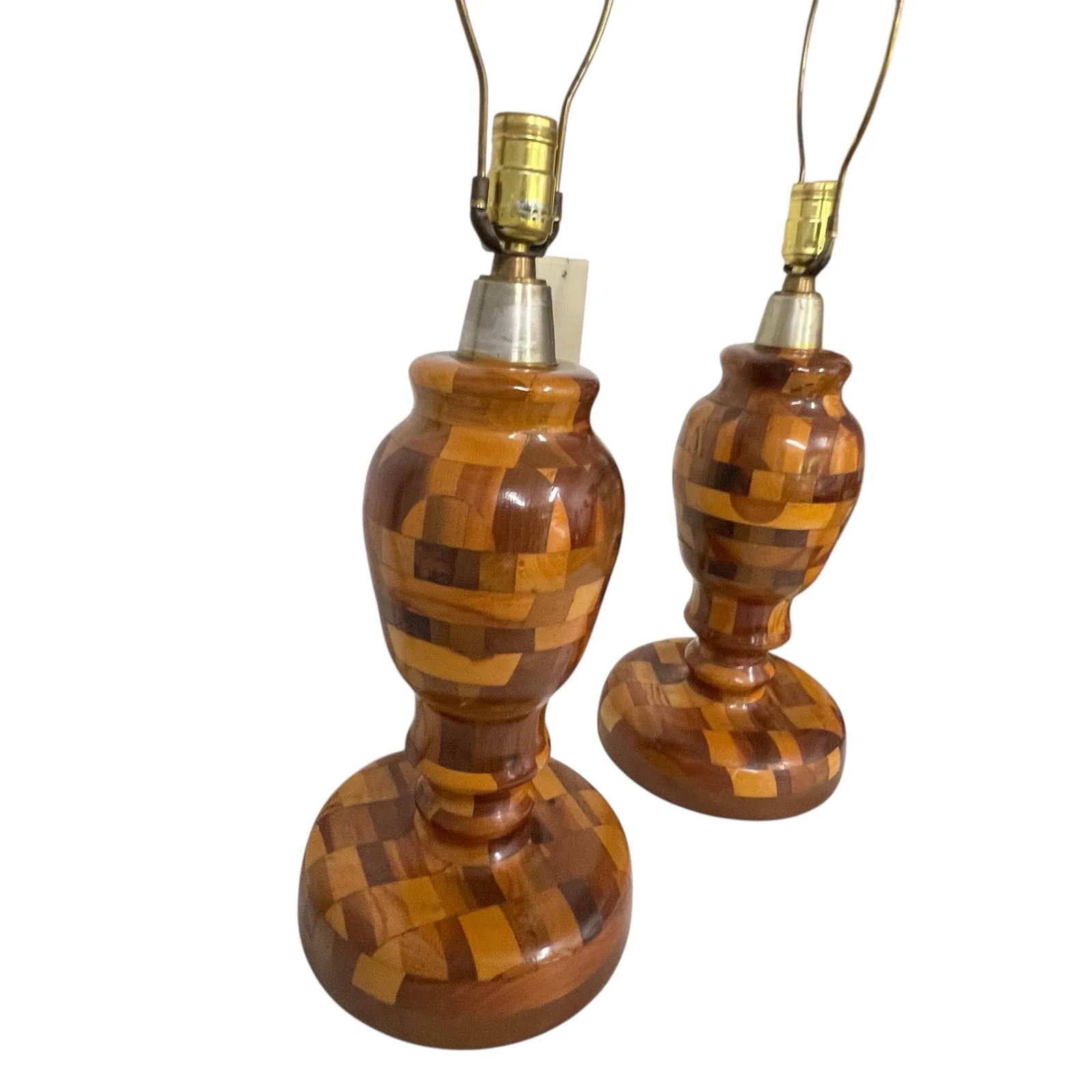 Mid Century Marquetry Lamps - A Pair - 5