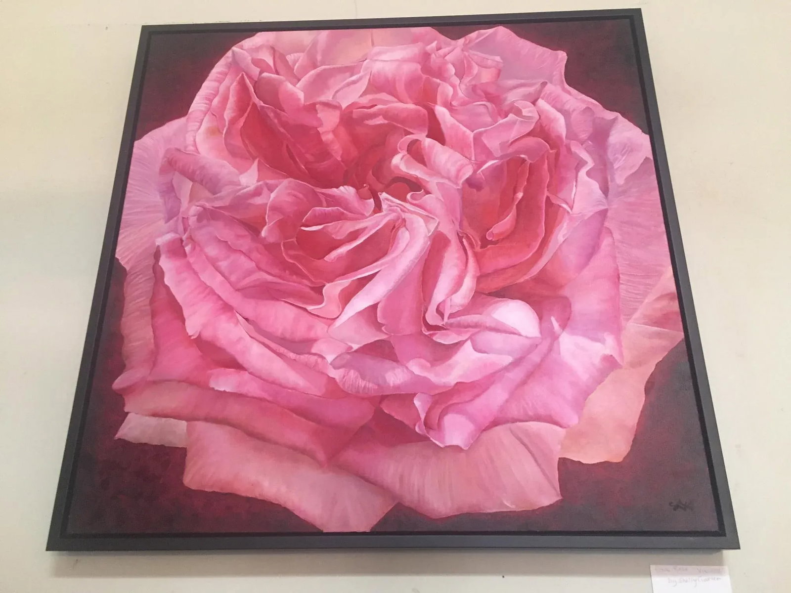 Framed Oil on Canvas Pink Rose " Viviene" by Shelly Gurton - 3