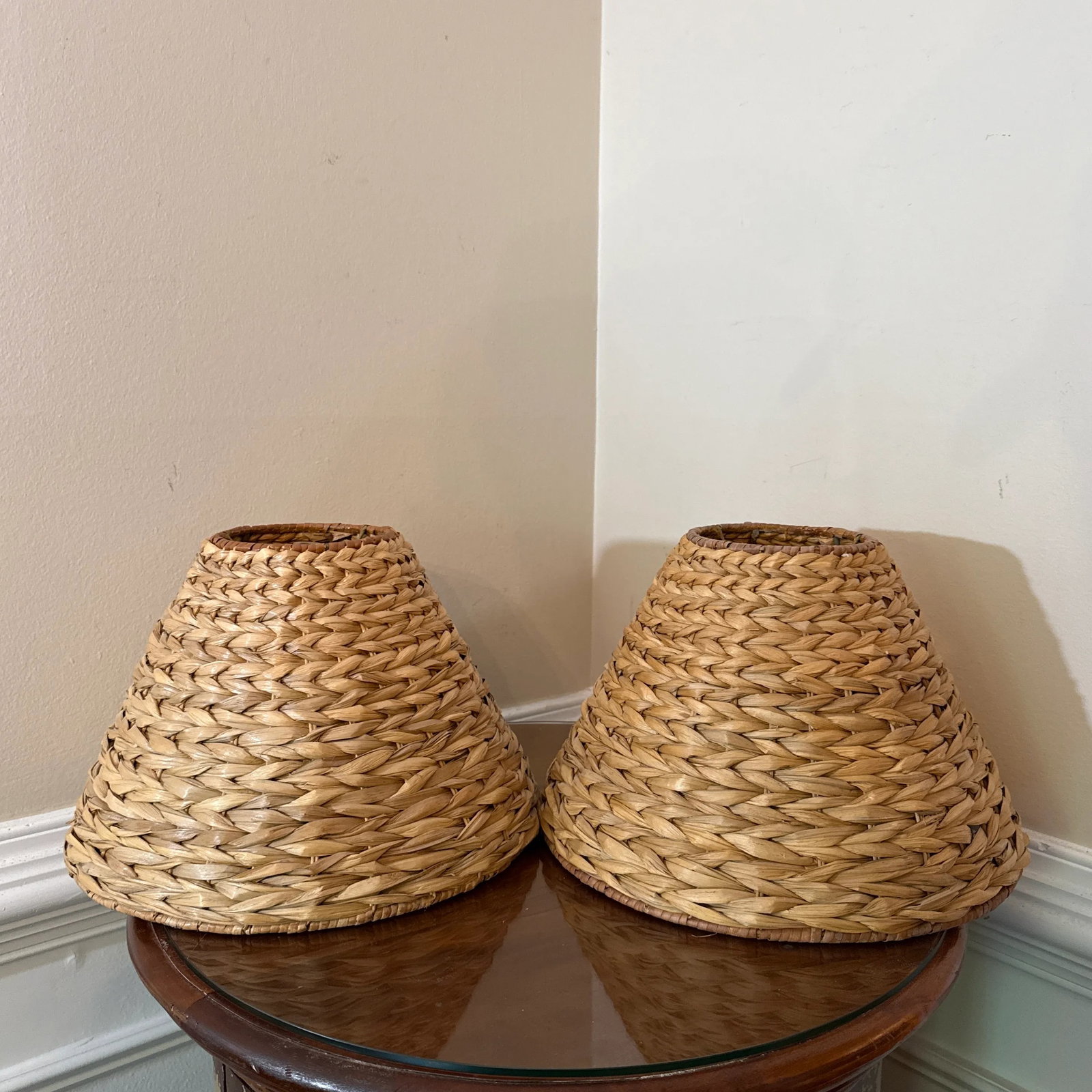 1970s Water Hyacinth Sconce Lamp Shade - A Pair - 2