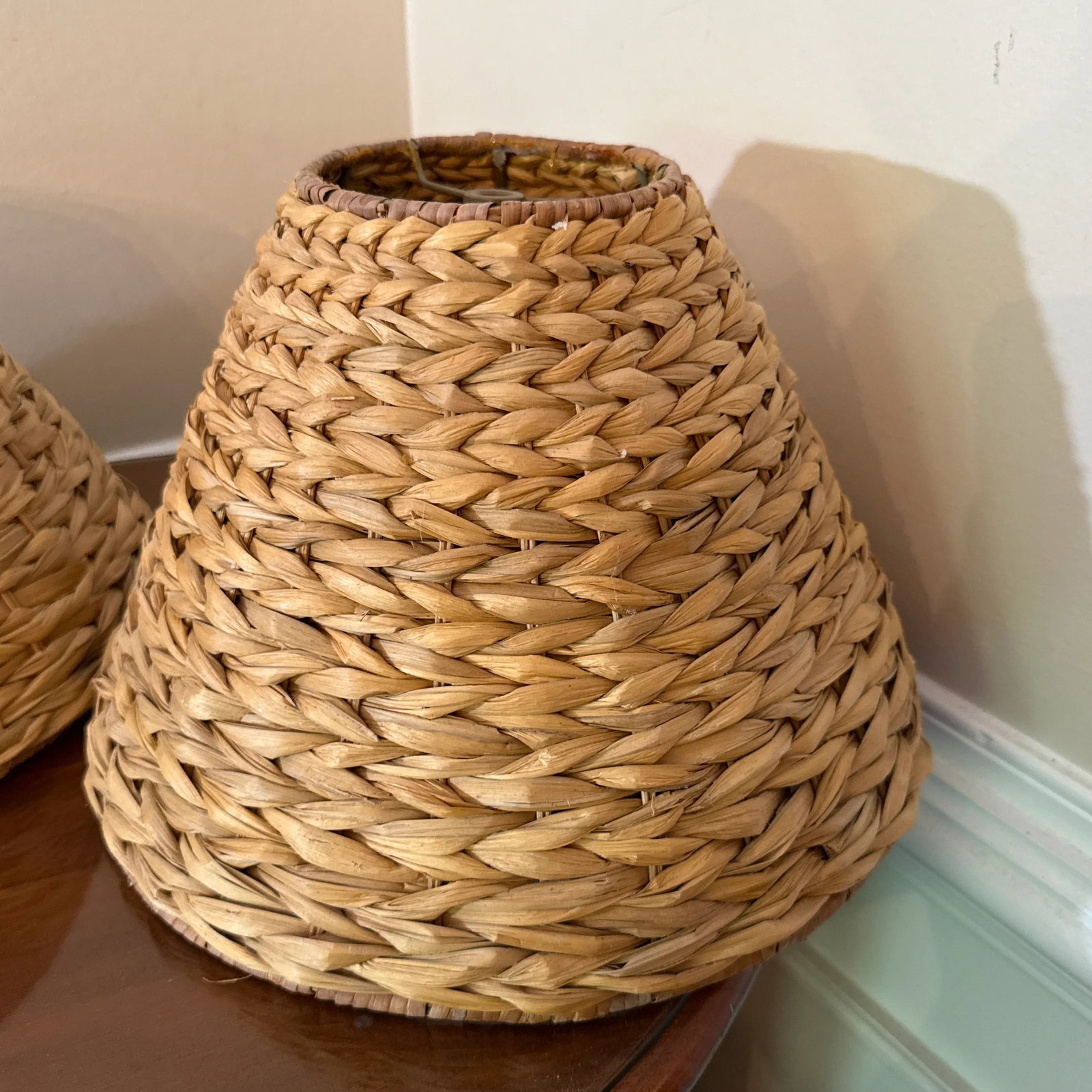 1970s Water Hyacinth Sconce Lamp Shade - A Pair - 3