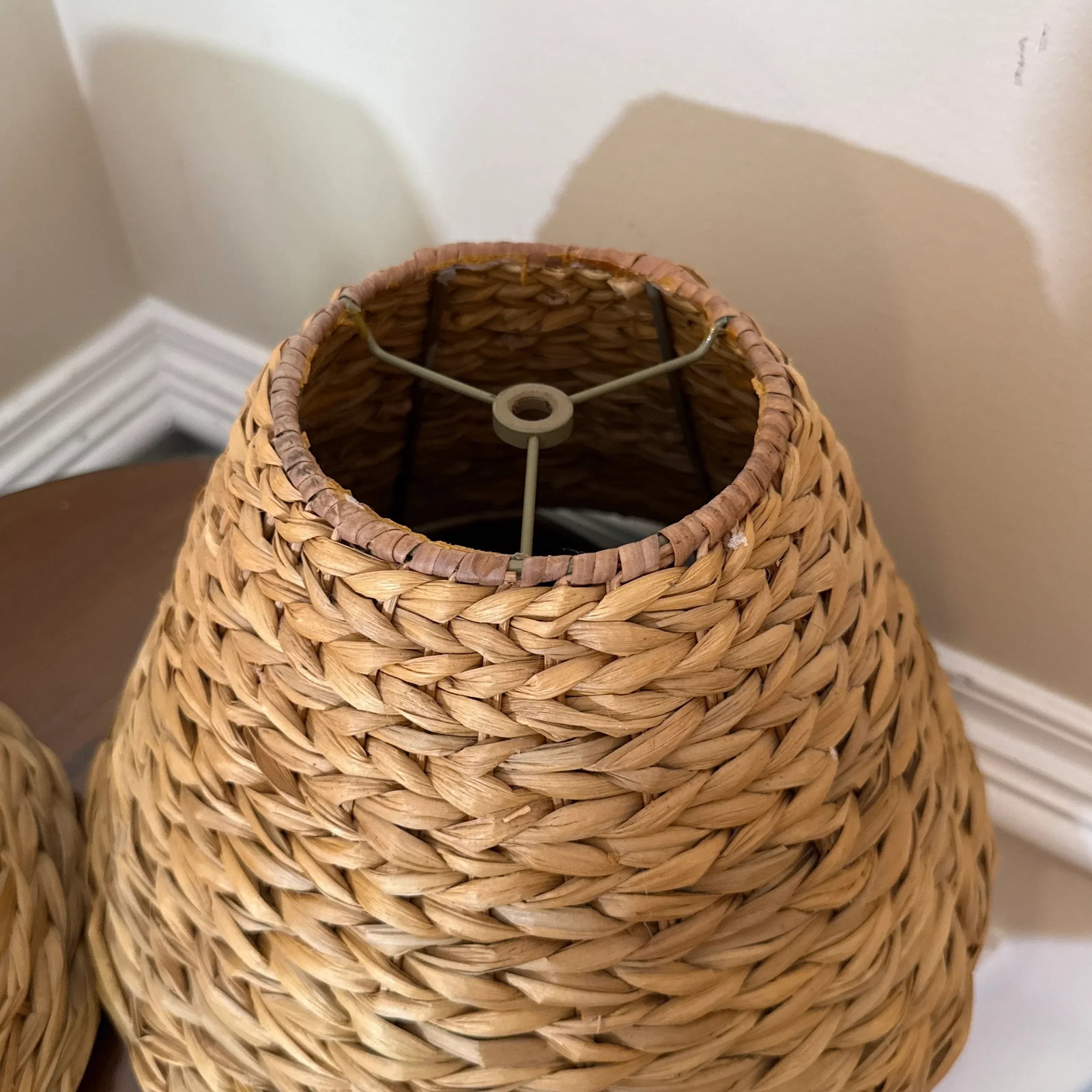 1970s Water Hyacinth Sconce Lamp Shade - A Pair - 6