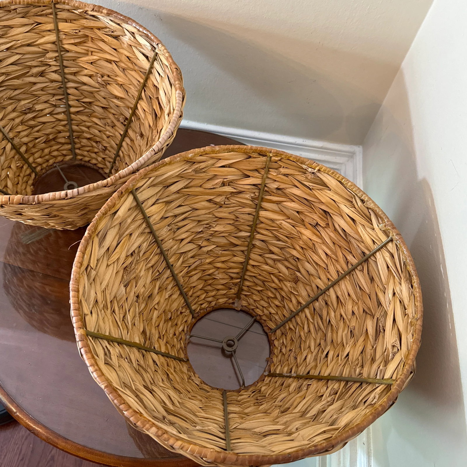 1970s Water Hyacinth Sconce Lamp Shade - A Pair - 7