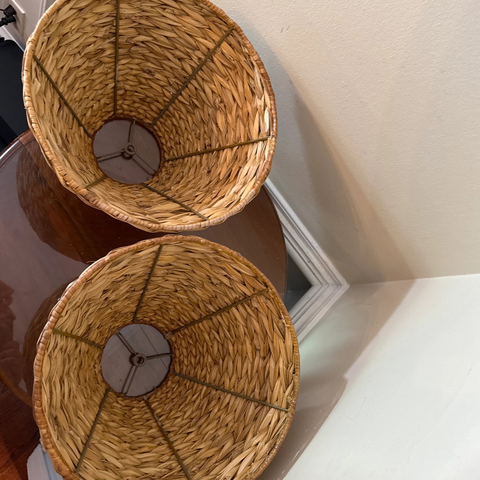 1970s Water Hyacinth Sconce Lamp Shade - A Pair - 9