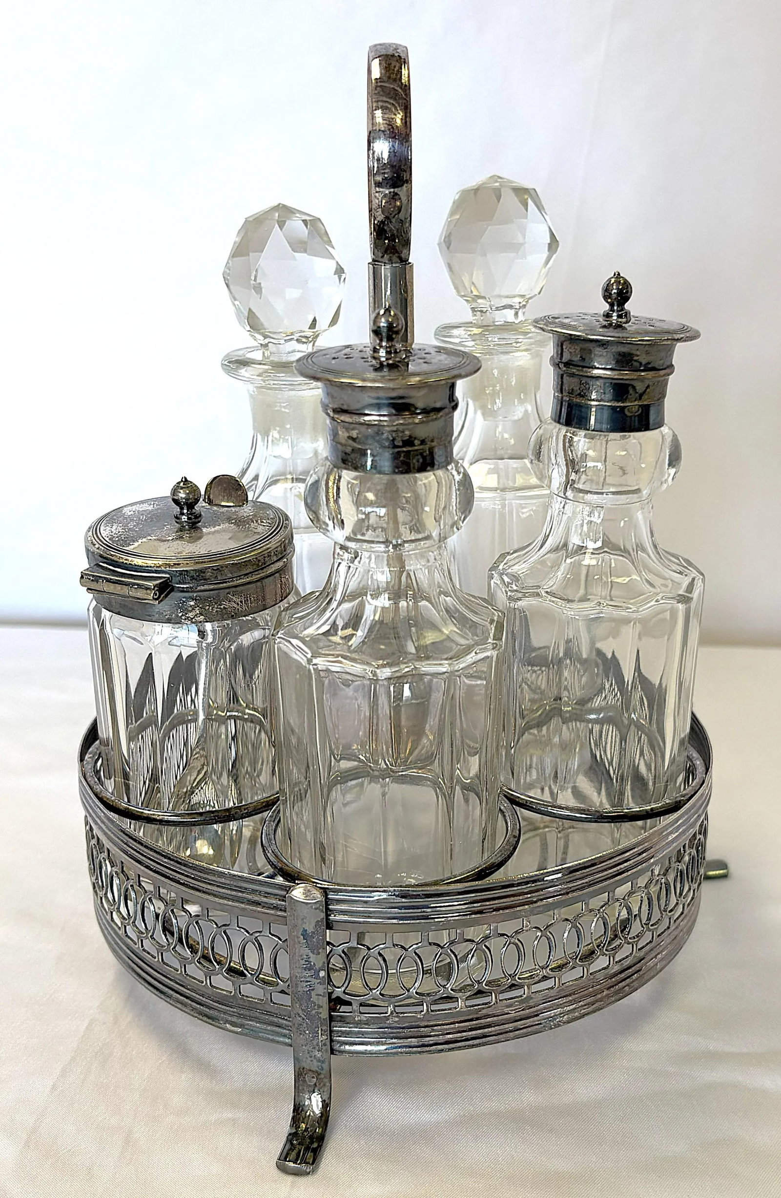Vintage English Victorian Silverplate and Glass 11-Piece Cruet Caddy Set - 2