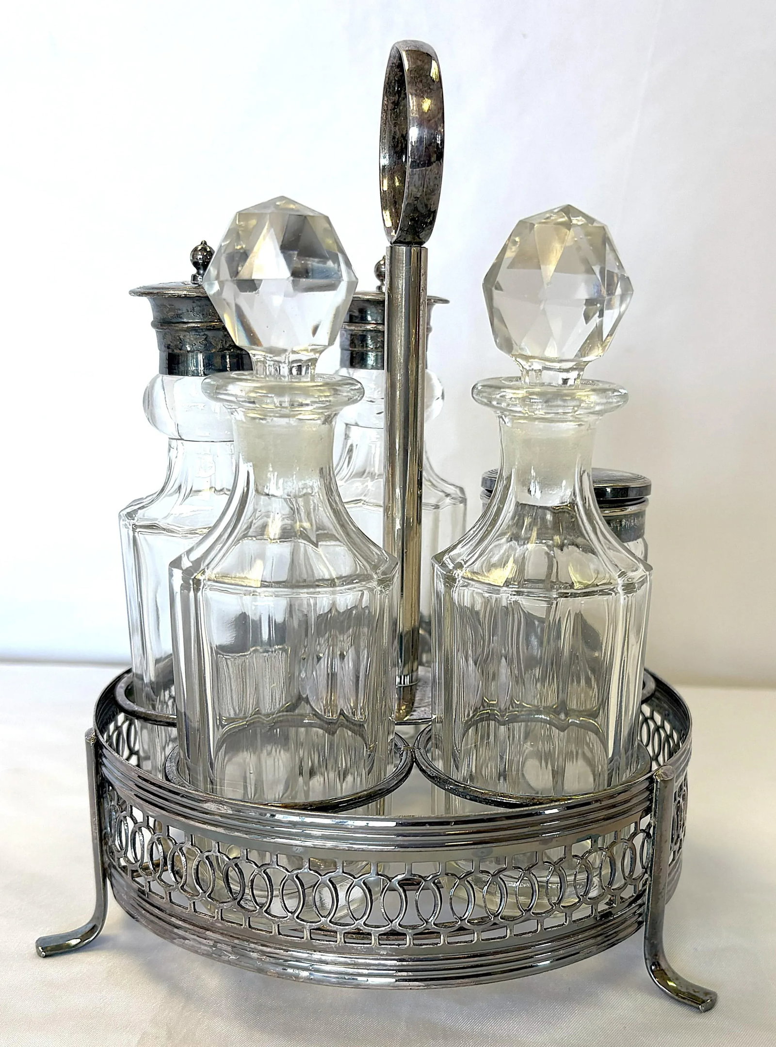 Vintage English Victorian Silverplate and Glass 11-Piece Cruet Caddy Set - 3