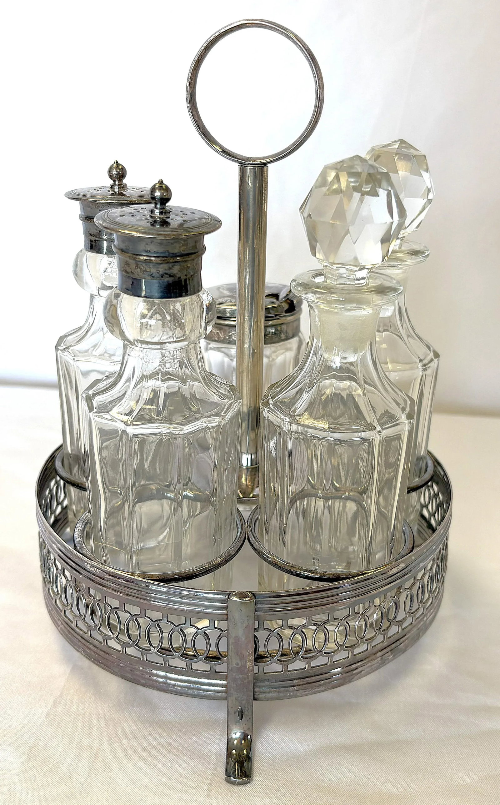 Vintage English Victorian Silverplate and Glass 11-Piece Cruet Caddy Set - 4