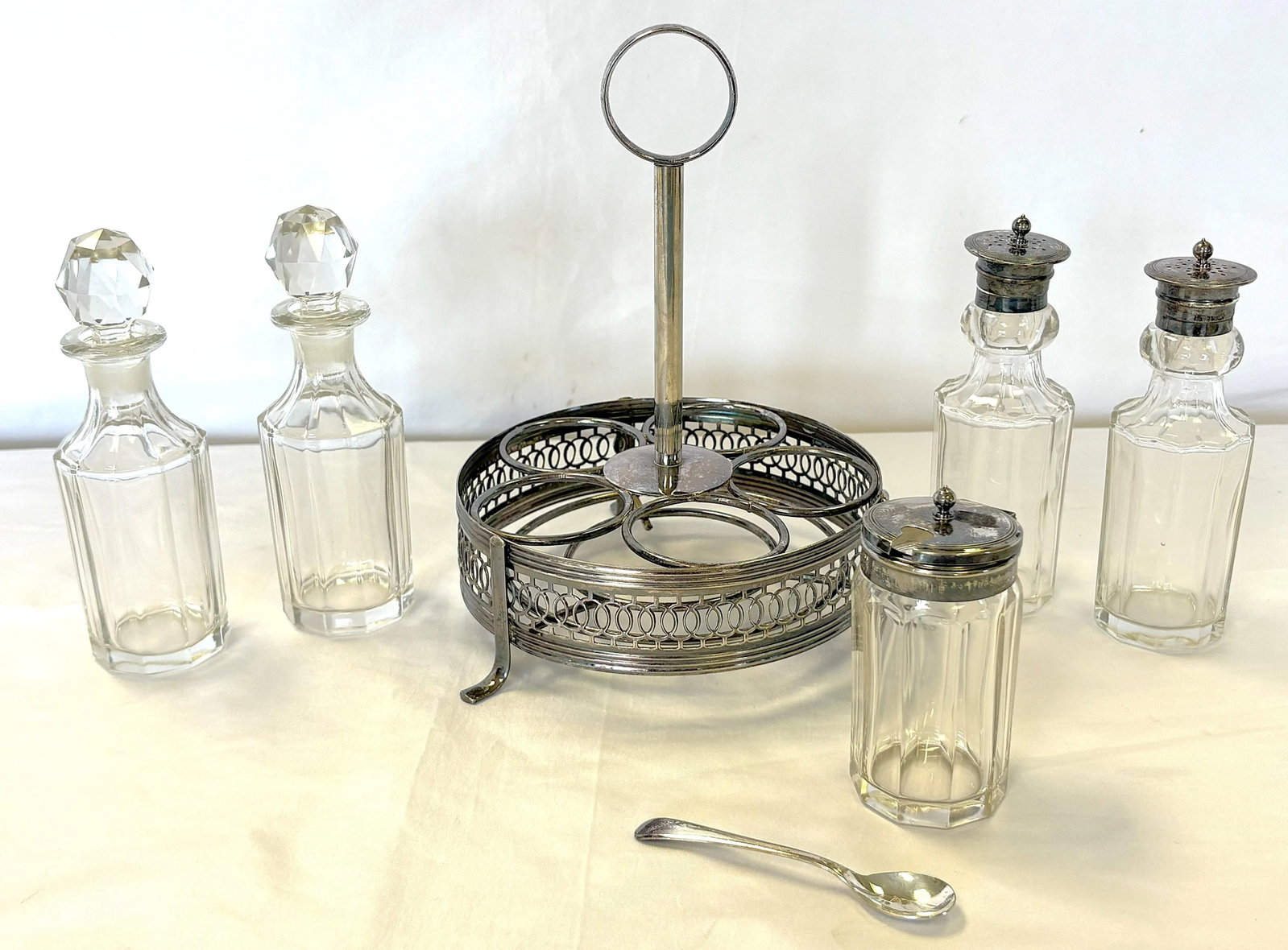 Vintage English Victorian Silverplate and Glass 11-Piece Cruet Caddy Set - 5