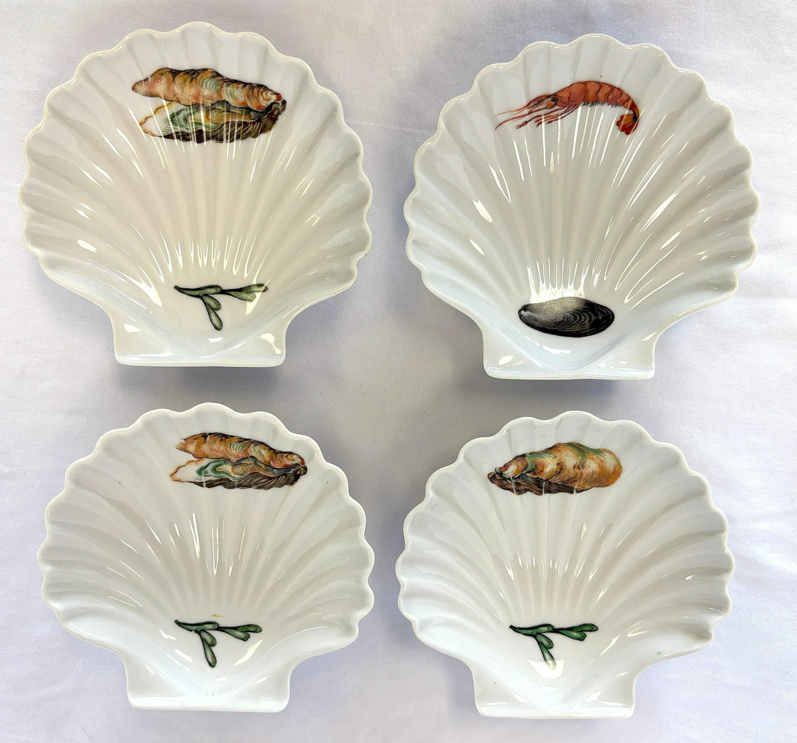 Vintage French Porcelain Clam Shell Dishes- Set of 4 - 12