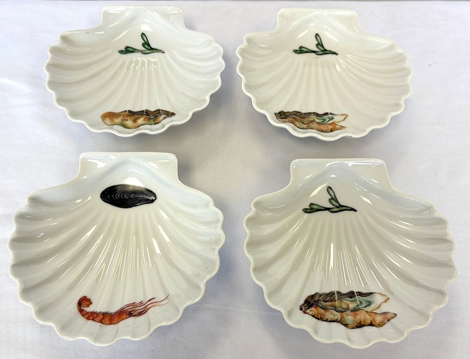 Vintage French Porcelain Clam Shell Dishes- Set of 4 - 2