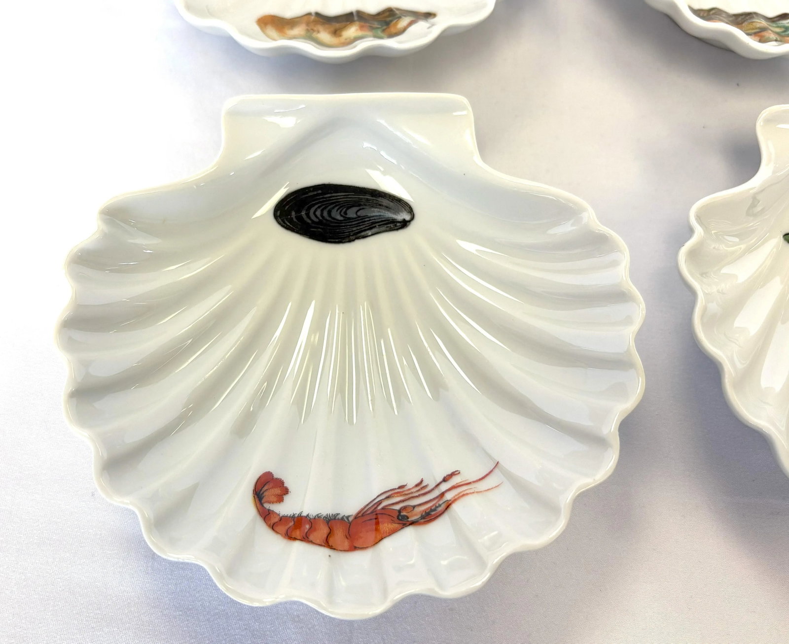 Vintage French Porcelain Clam Shell Dishes- Set of 4 - 6