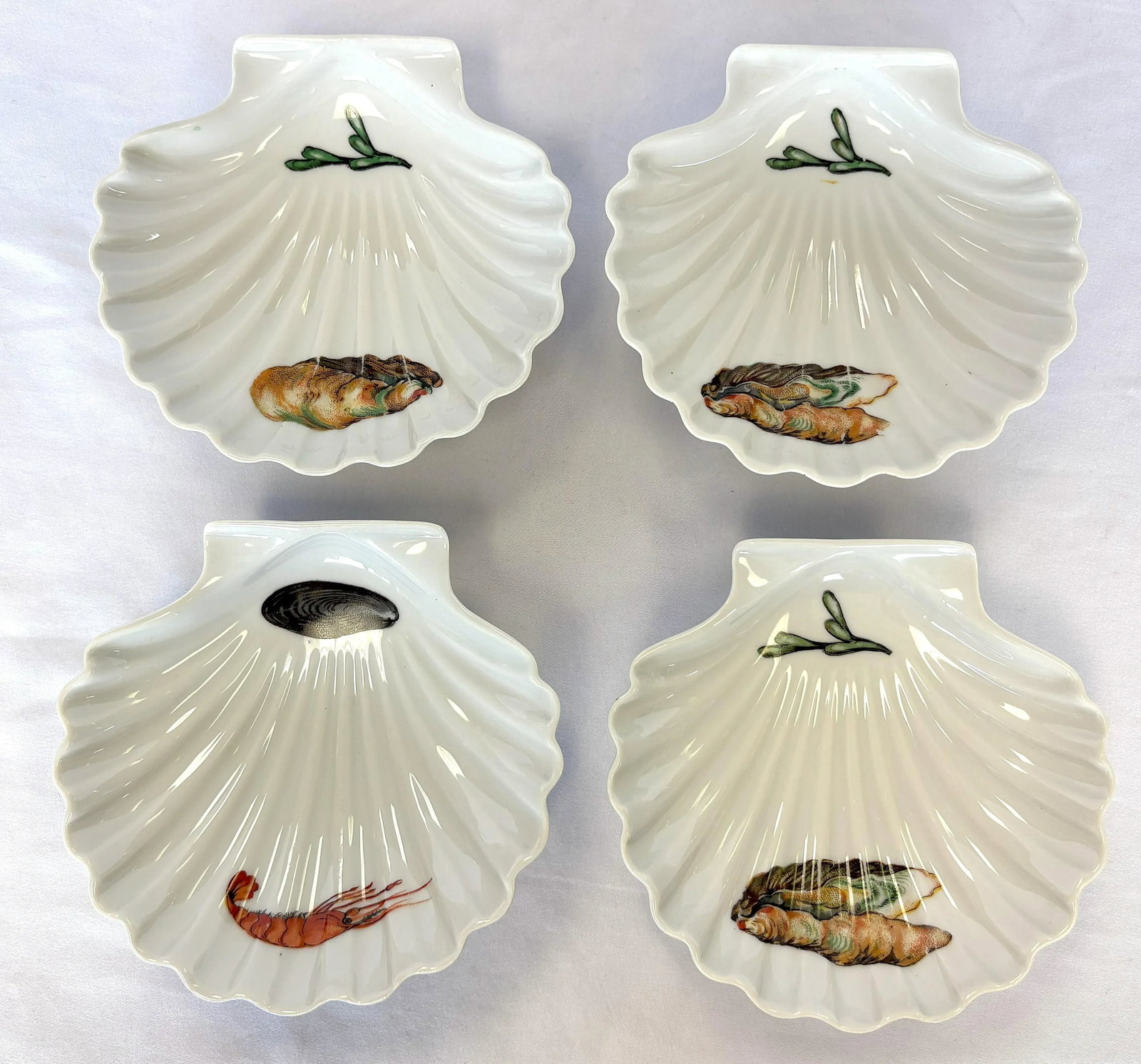 Vintage French Porcelain Clam Shell Dishes- Set of 4 - 8