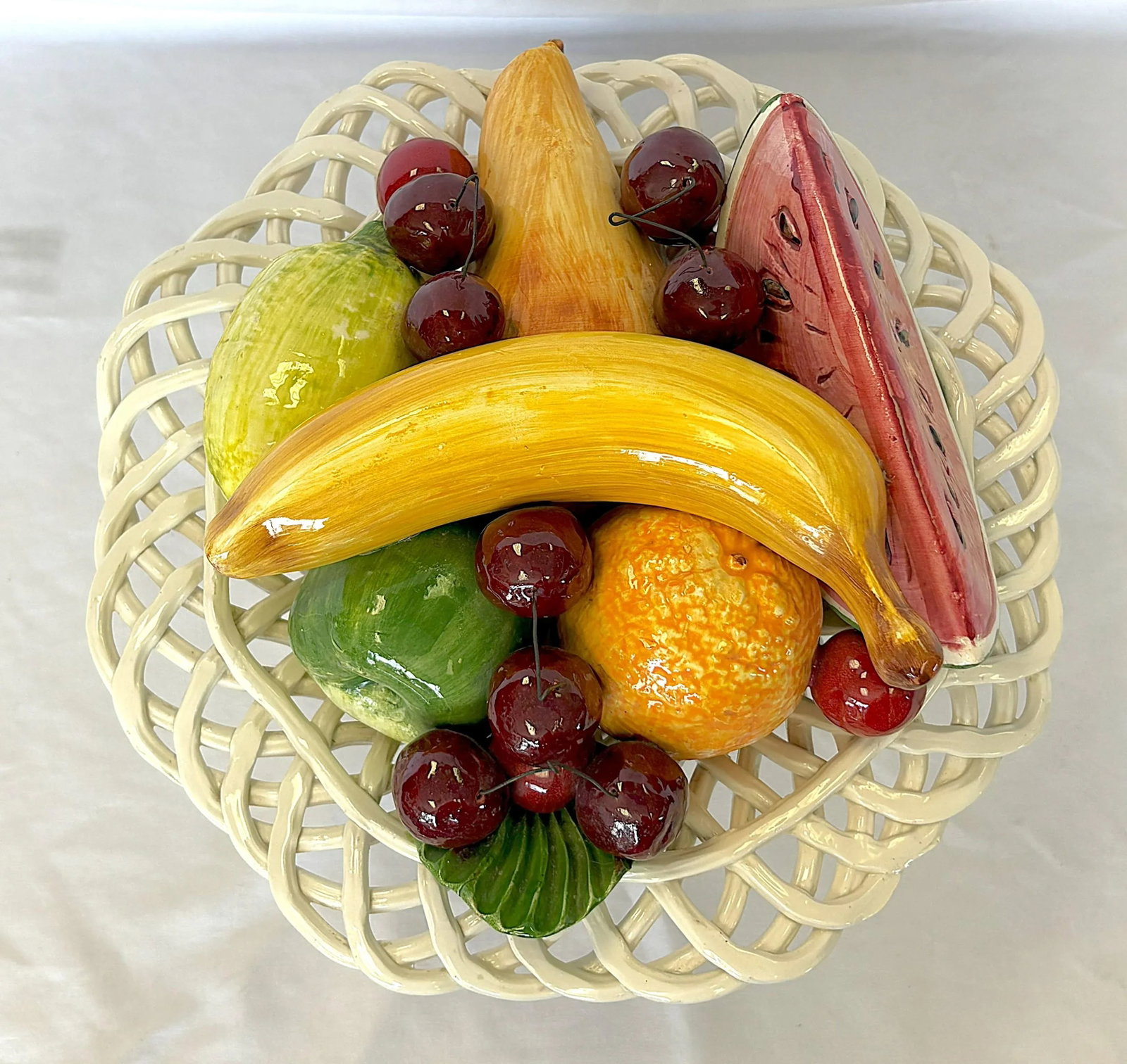Vintage 'Bassono Ceramics of Italy' Majolica Pedestal Fruit Bowl - 4