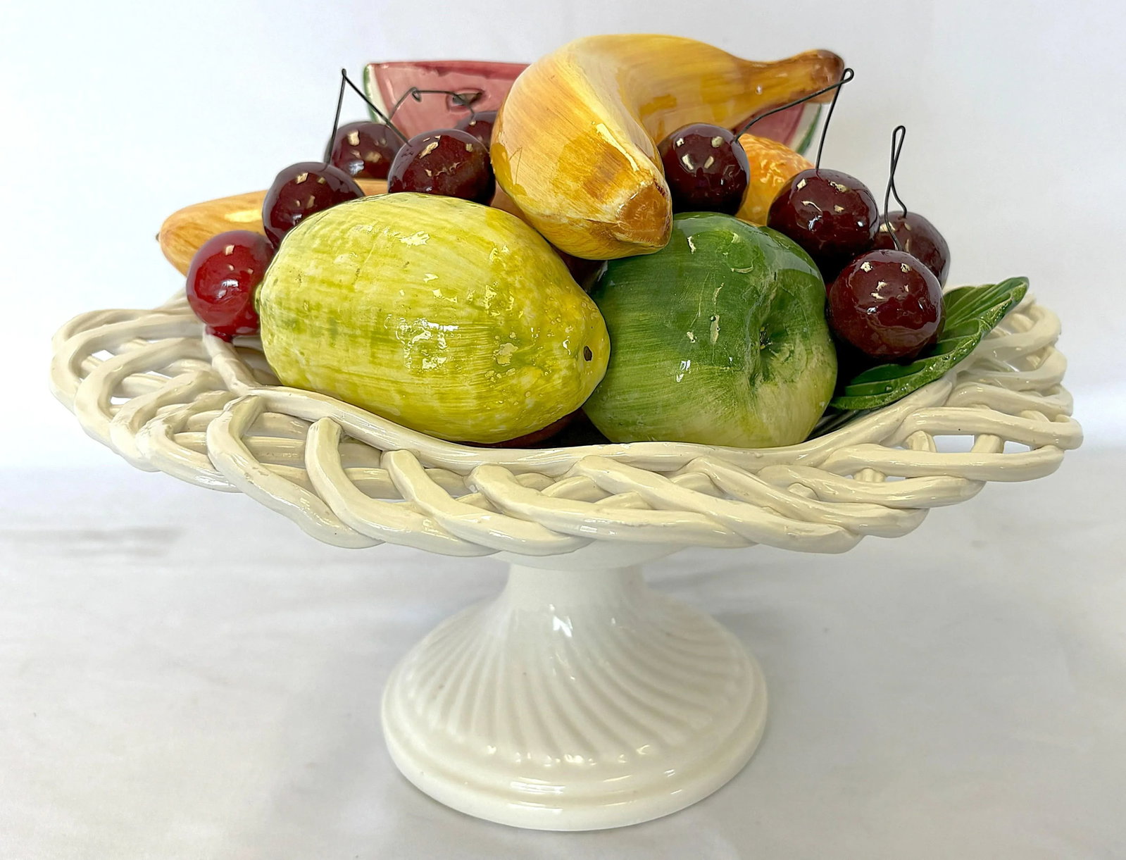Vintage 'Bassono Ceramics of Italy' Majolica Pedestal Fruit Bowl - 5