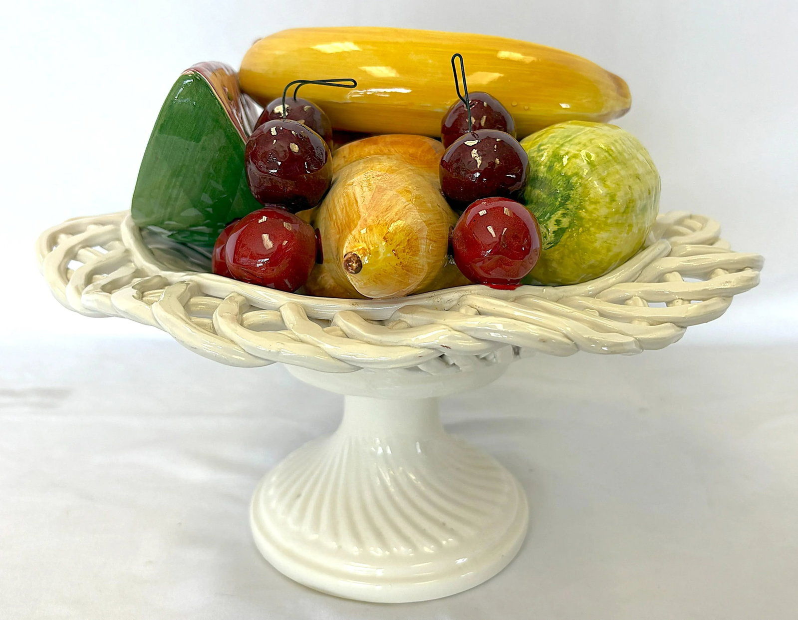 Vintage 'Bassono Ceramics of Italy' Majolica Pedestal Fruit Bowl - 6