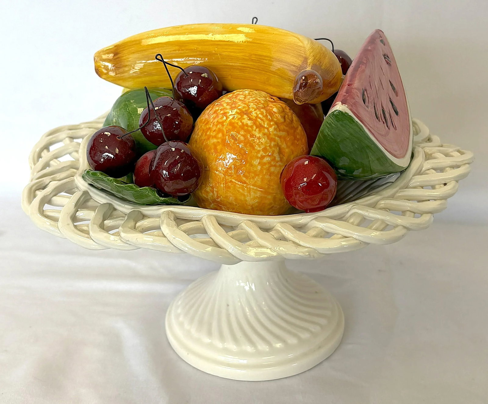 Vintage 'Bassono Ceramics of Italy' Majolica Pedestal Fruit Bowl - 7