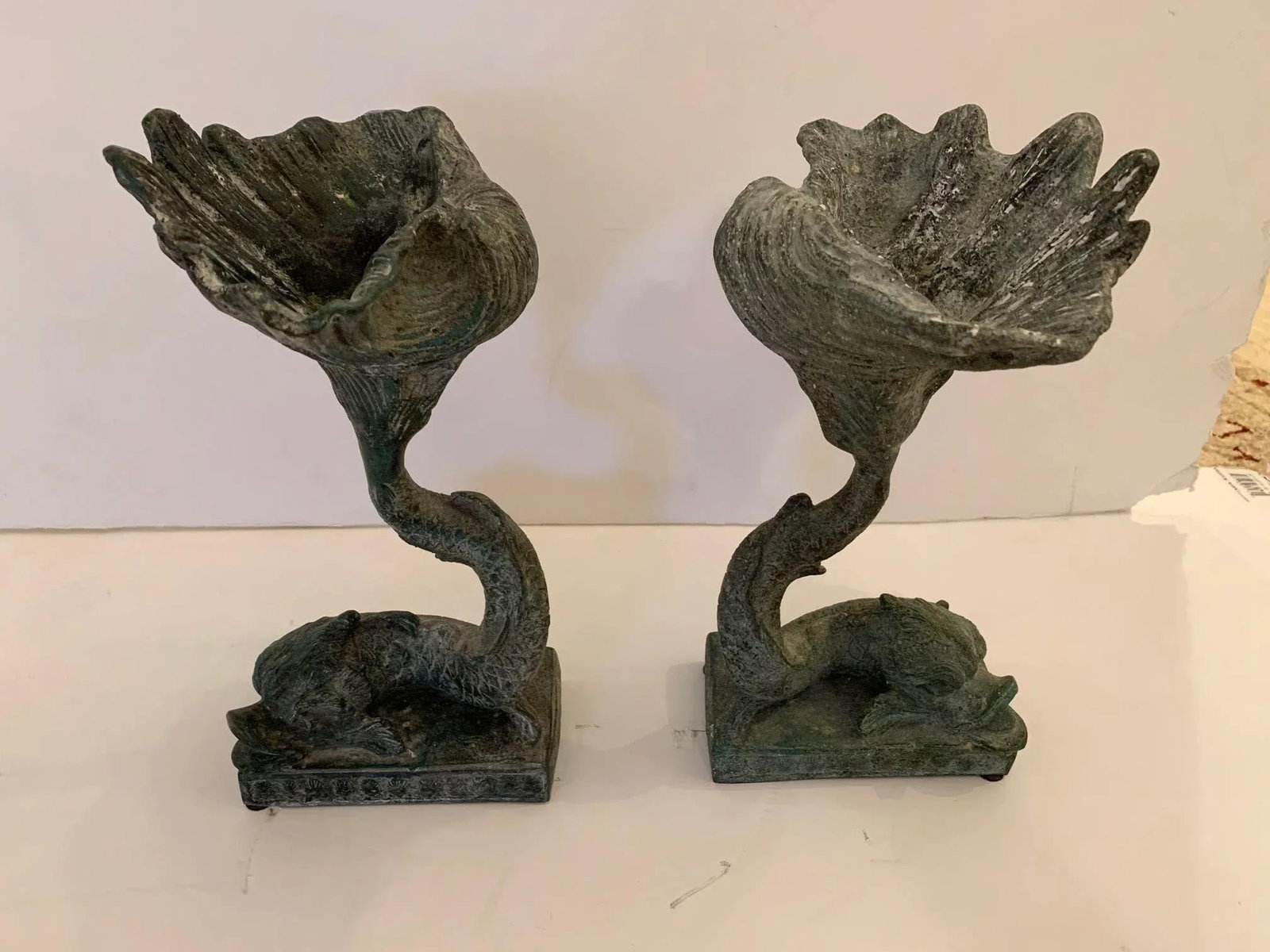 Lead Dolphin Motife Compotes -A Pair - 13