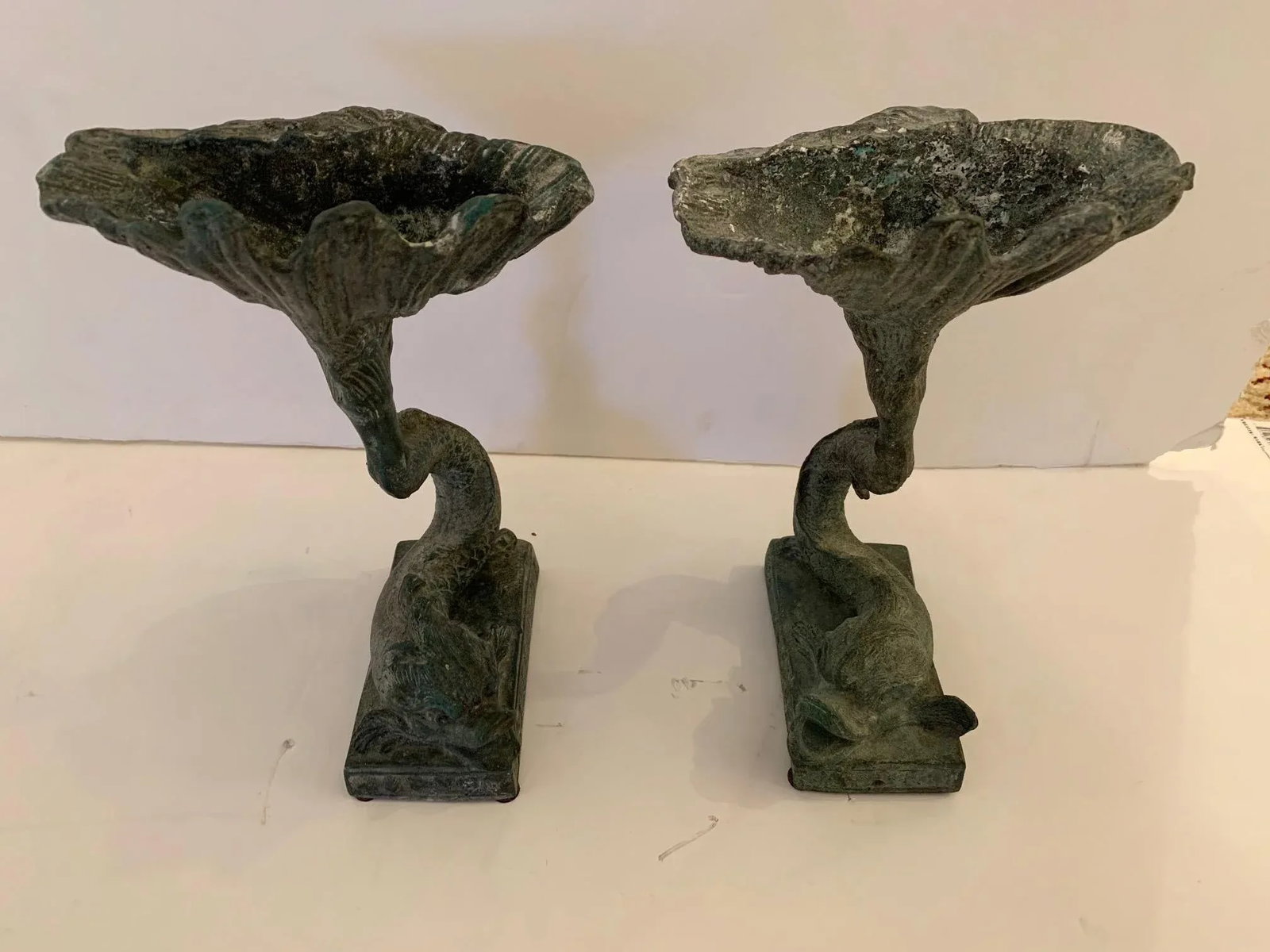 Lead Dolphin Motife Compotes -A Pair - 3