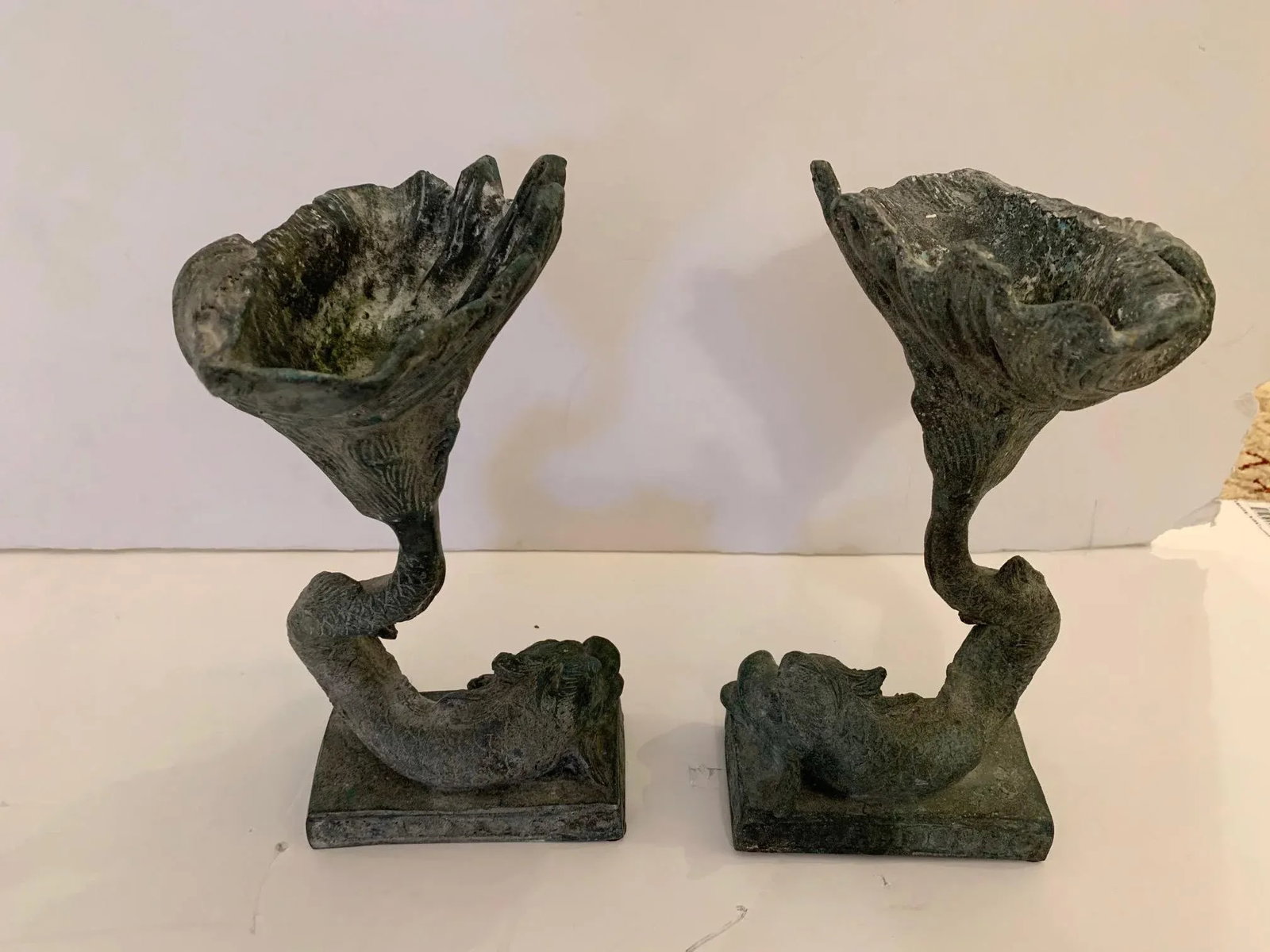 Lead Dolphin Motife Compotes -A Pair - 8