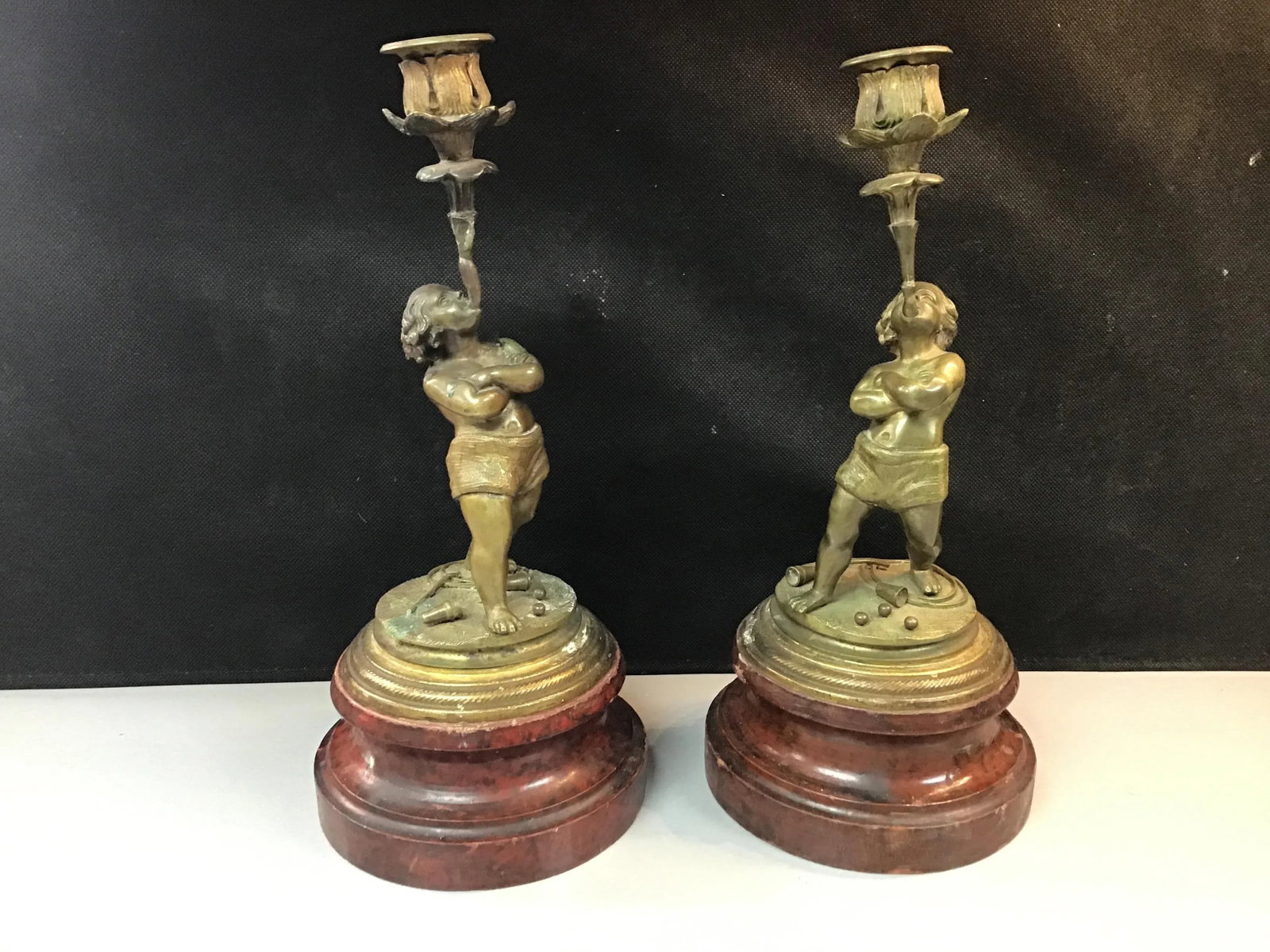 Late 19th Century Continental Bronze Boy Acrobat Candleholders- a Pair - 10