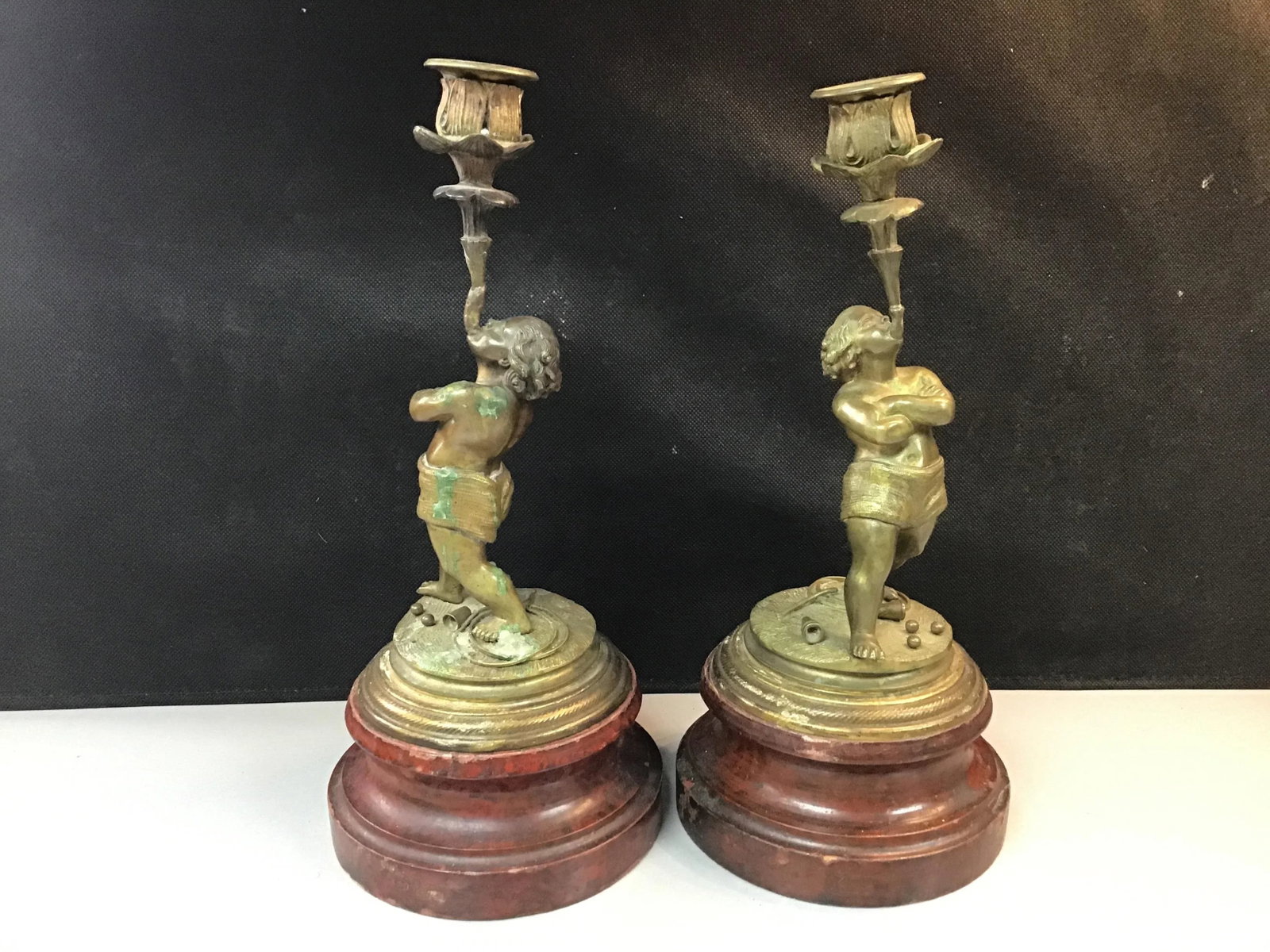 Late 19th Century Continental Bronze Boy Acrobat Candleholders- a Pair - 9