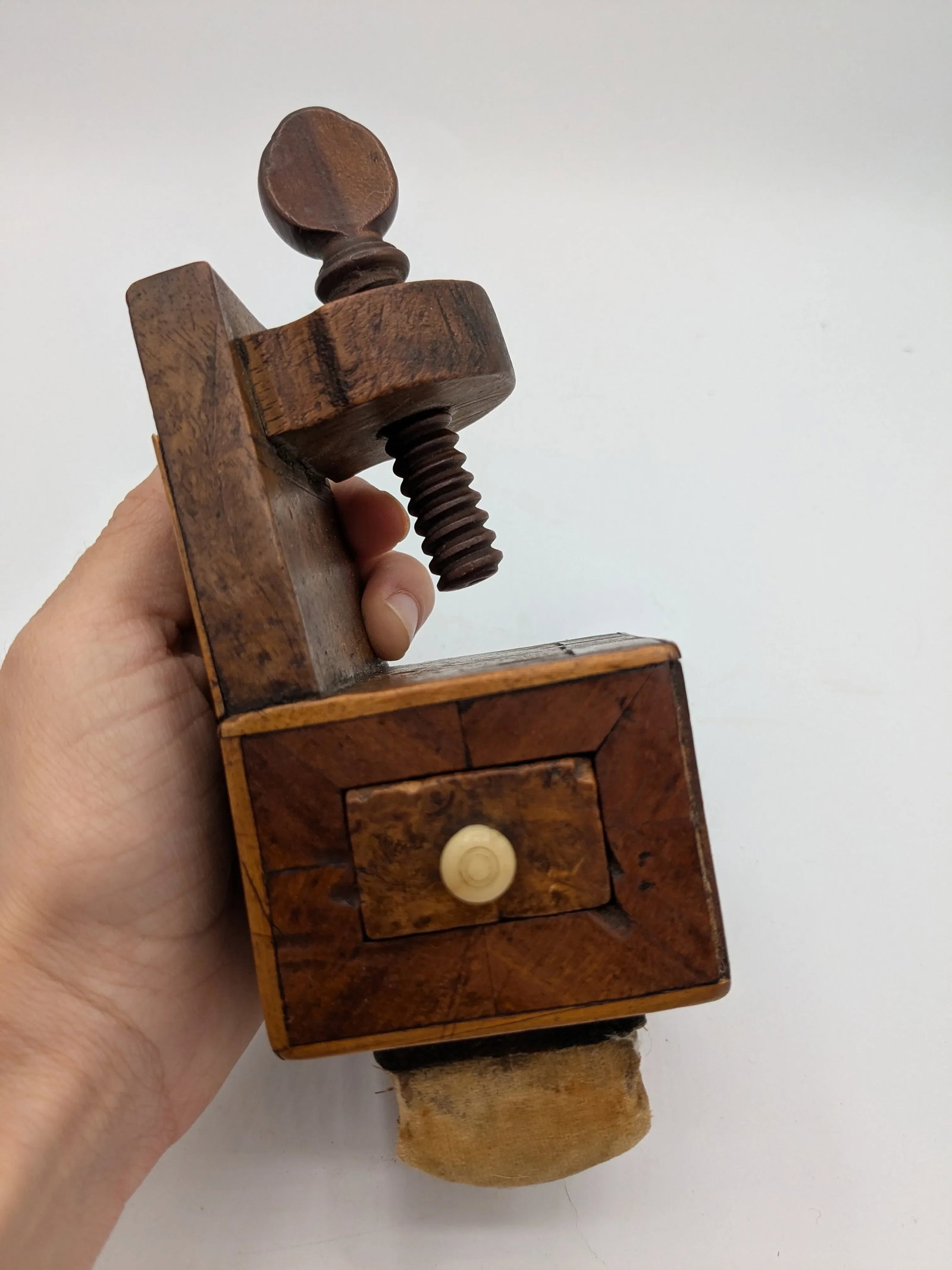Victorian Bird's-Eye Maple Sewing Clamp Pin Cushion With Drawer | 19th Century Antique Sewing Bird - 10