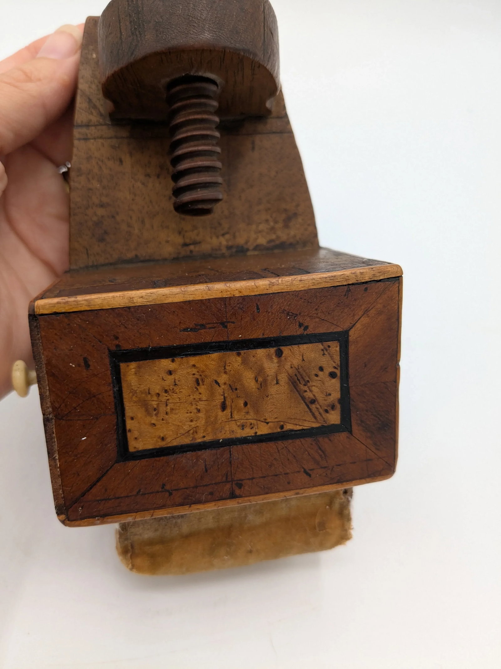 Victorian Bird's-Eye Maple Sewing Clamp Pin Cushion With Drawer | 19th Century Antique Sewing Bird - 15