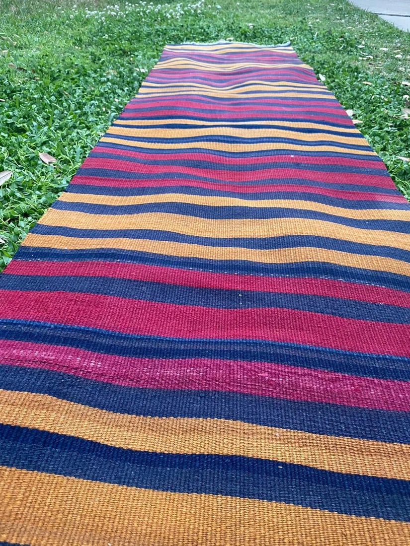 Turkish Handmade Striped Kilim Runner - 2