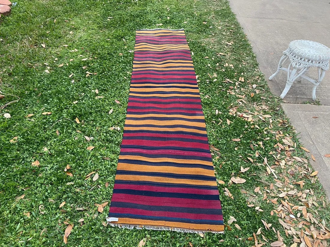 Turkish Handmade Striped Kilim Runner - 5