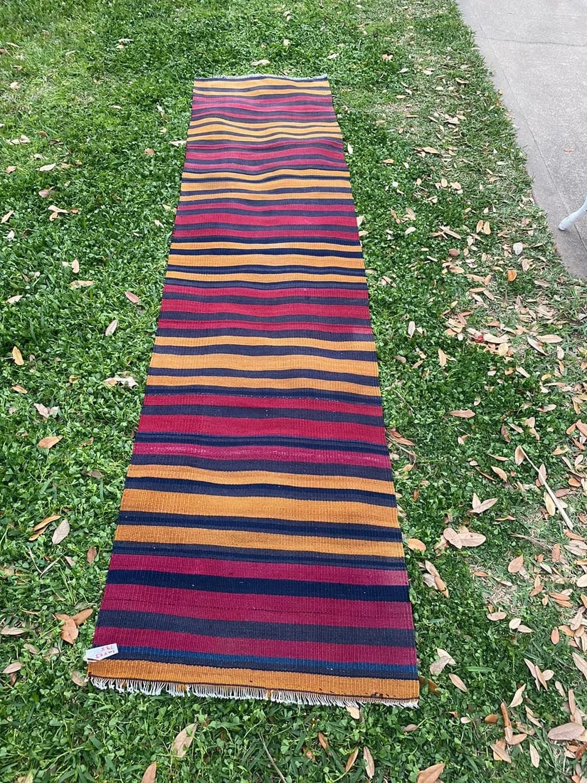 Turkish Handmade Striped Kilim Runner - 9