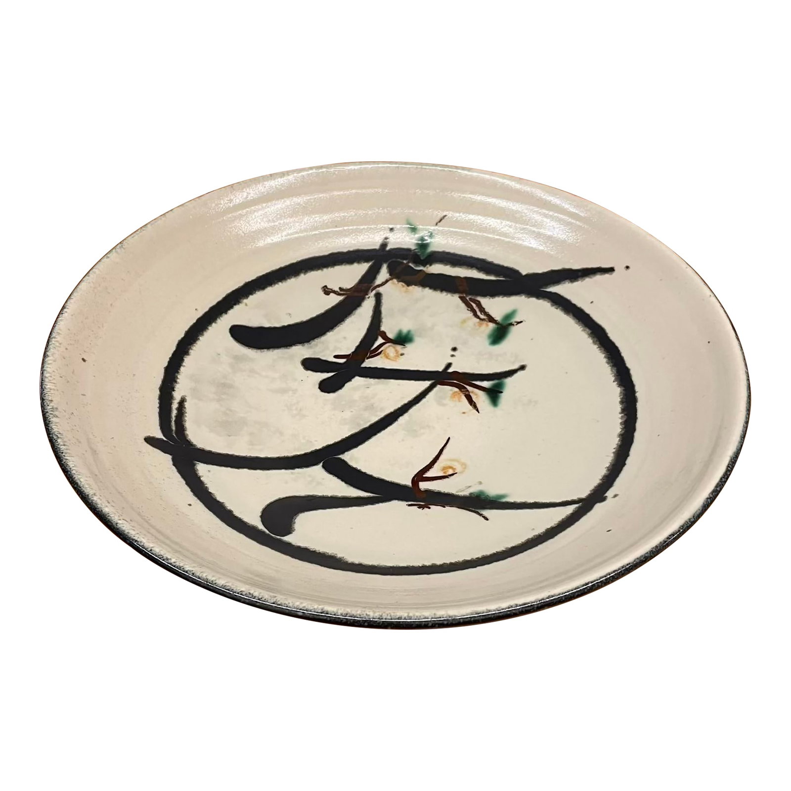 Signed Studio Pottery Bowl With Calligraphic Brushwork: A striking studio pottery bowl signed Newsom, attributed to California ceramicist Don Newsom. Active from the 1960s through the 1980s, Newsom was known for his gestural brushwork and