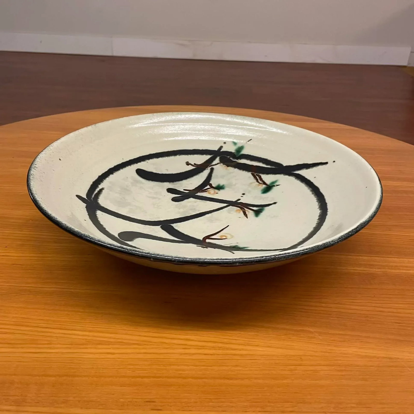 Signed Studio Pottery Bowl With Calligraphic Brushwork - 7