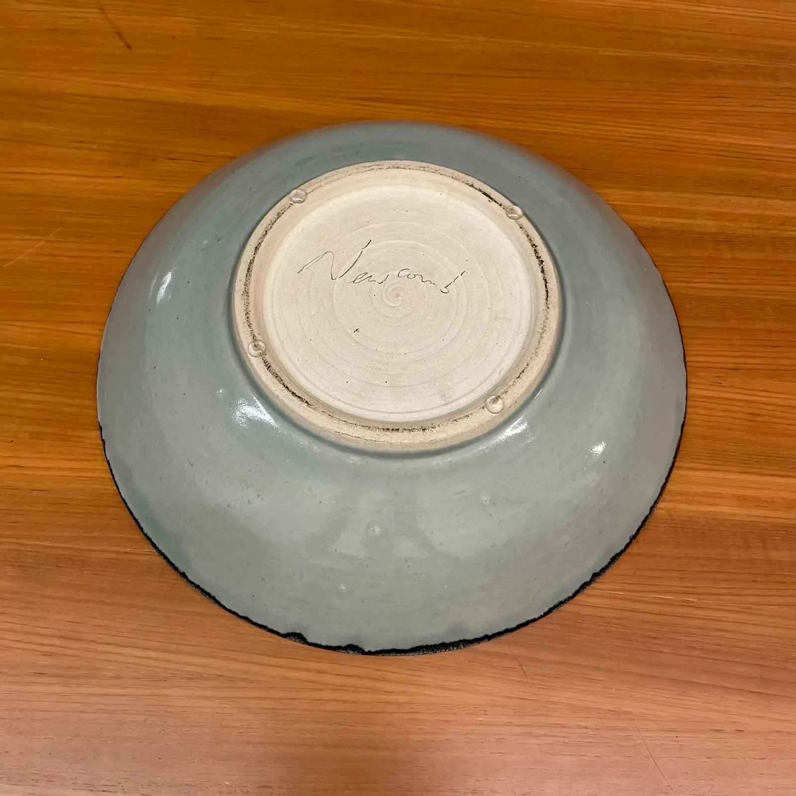 Signed Studio Pottery Bowl With Calligraphic Brushwork - 9