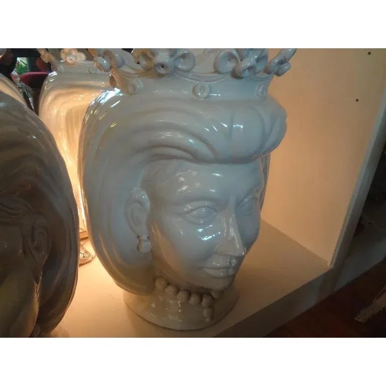 20th Century Italian White Glazed Terracotta Bust Jardinieres-a Pair - 10