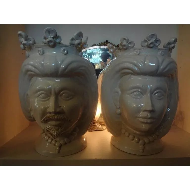 20th Century Italian White Glazed Terracotta Bust Jardinieres-a Pair - 12