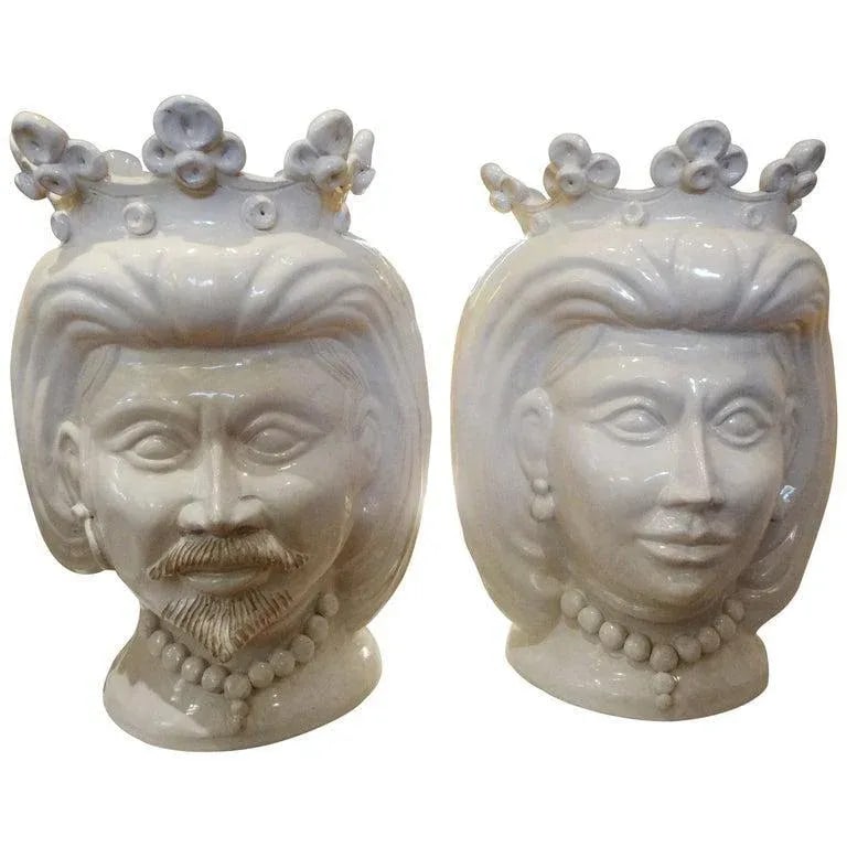 20th Century Italian White Glazed Terracotta Bust Jardinieres-a Pair - 13