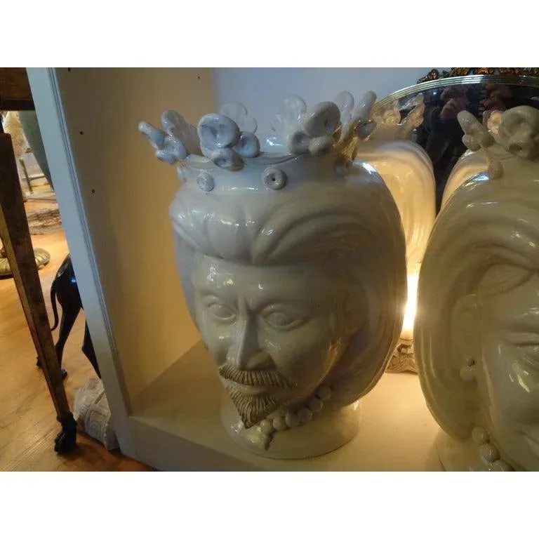 20th Century Italian White Glazed Terracotta Bust Jardinieres-a Pair - 3