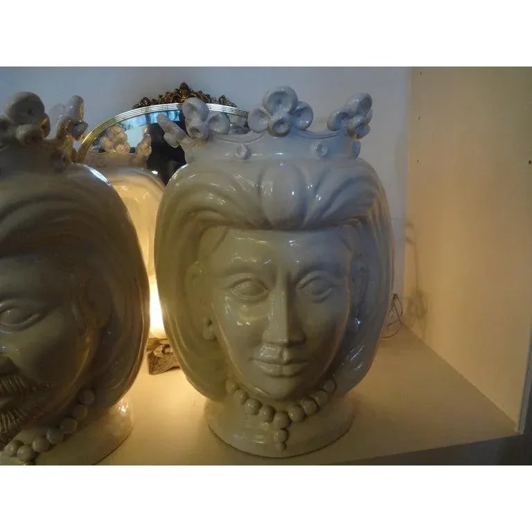 20th Century Italian White Glazed Terracotta Bust Jardinieres-a Pair - 4