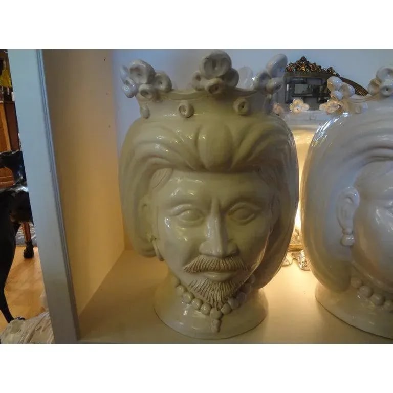 20th Century Italian White Glazed Terracotta Bust Jardinieres-a Pair - 5