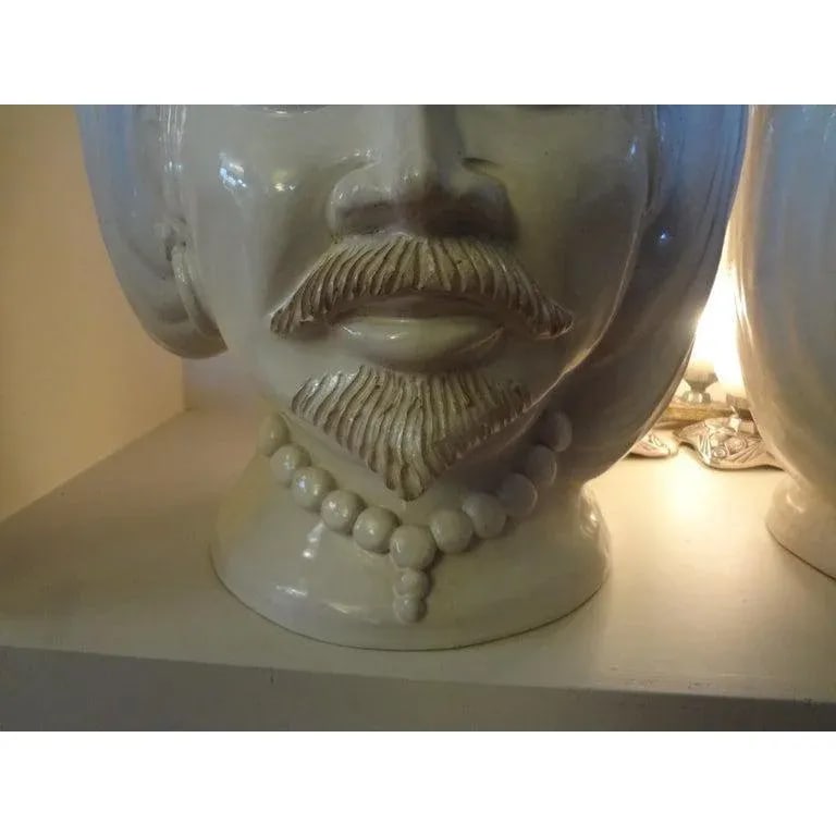 20th Century Italian White Glazed Terracotta Bust Jardinieres-a Pair - 6