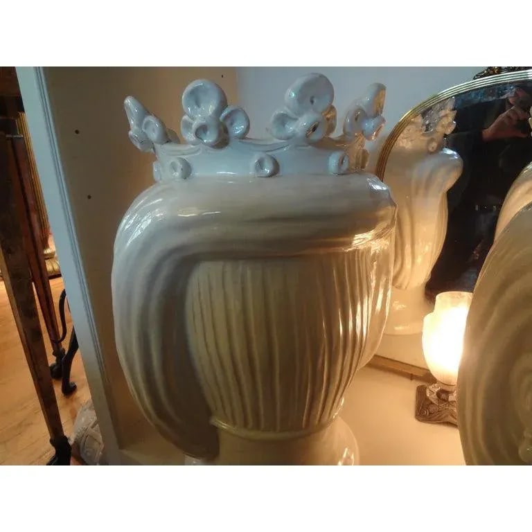 20th Century Italian White Glazed Terracotta Bust Jardinieres-a Pair - 7