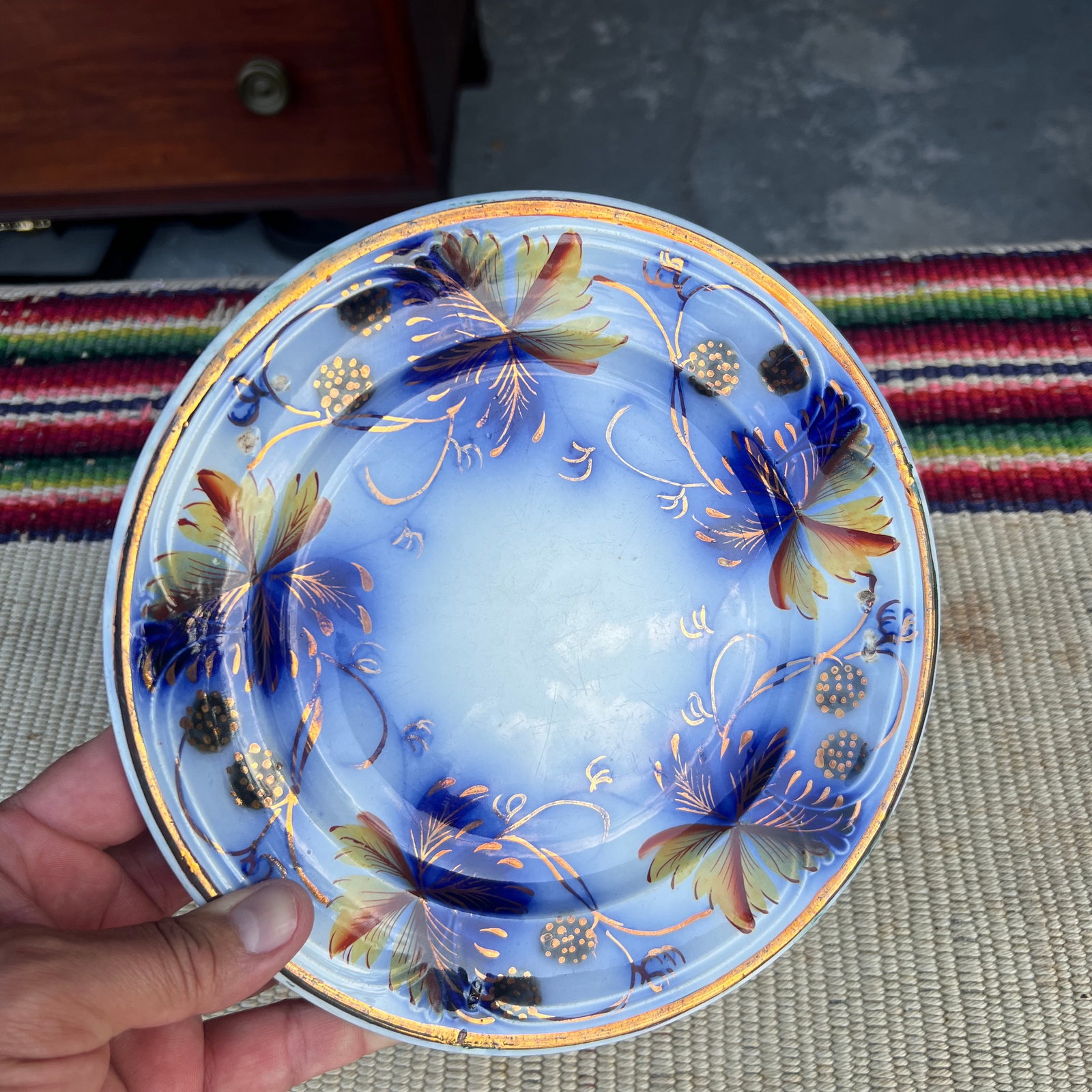 A Very Nice Antique Staffordshire Gaudy Ironstone Flow Blue Plate, Circa 1850's - 10