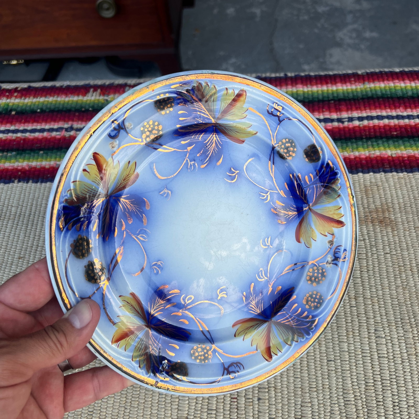 A Very Nice Antique Staffordshire Gaudy Ironstone Flow Blue Plate, Circa 1850's - 11