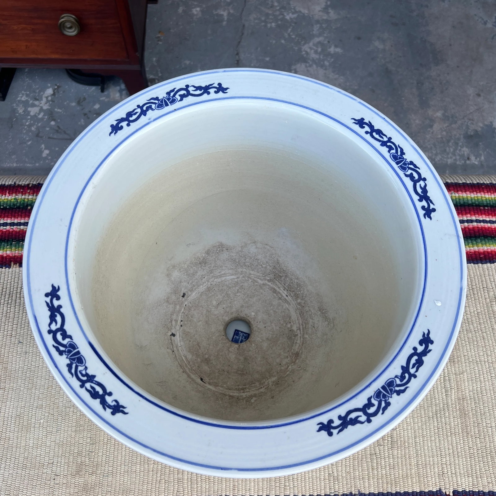 Vintage Chinese Blue and White Porcelain Jardiniere With Underliner - 5