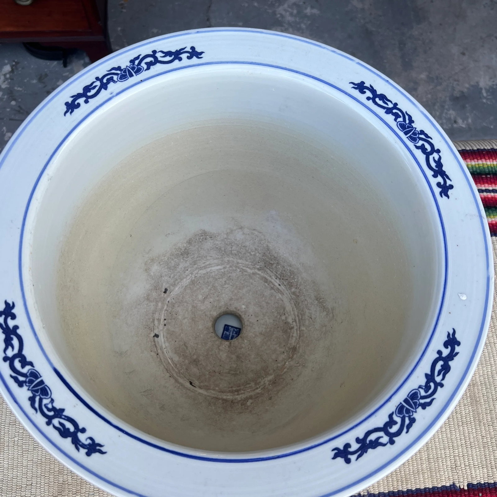 Vintage Chinese Blue and White Porcelain Jardiniere With Underliner - 6