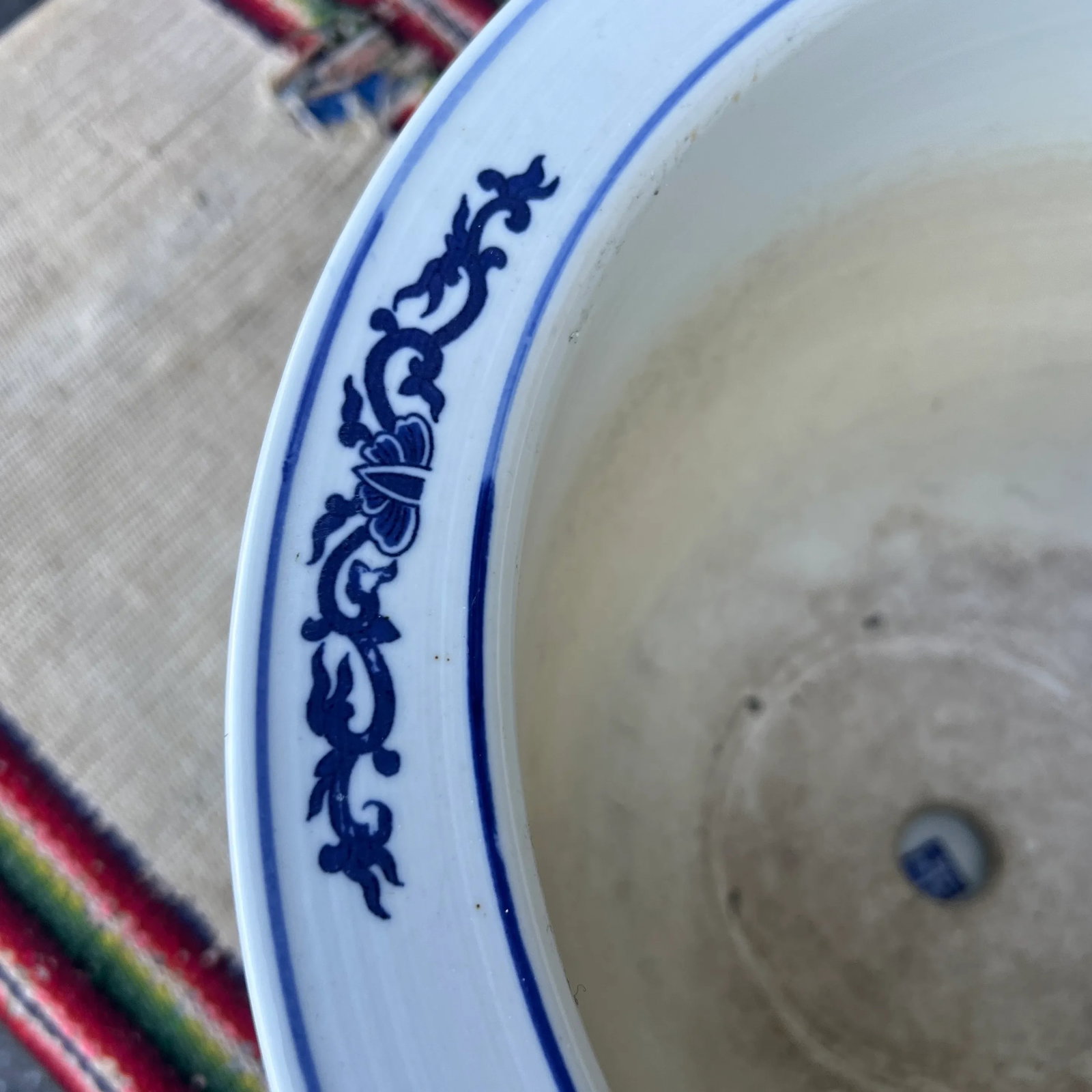 Vintage Chinese Blue and White Porcelain Jardiniere With Underliner - 7