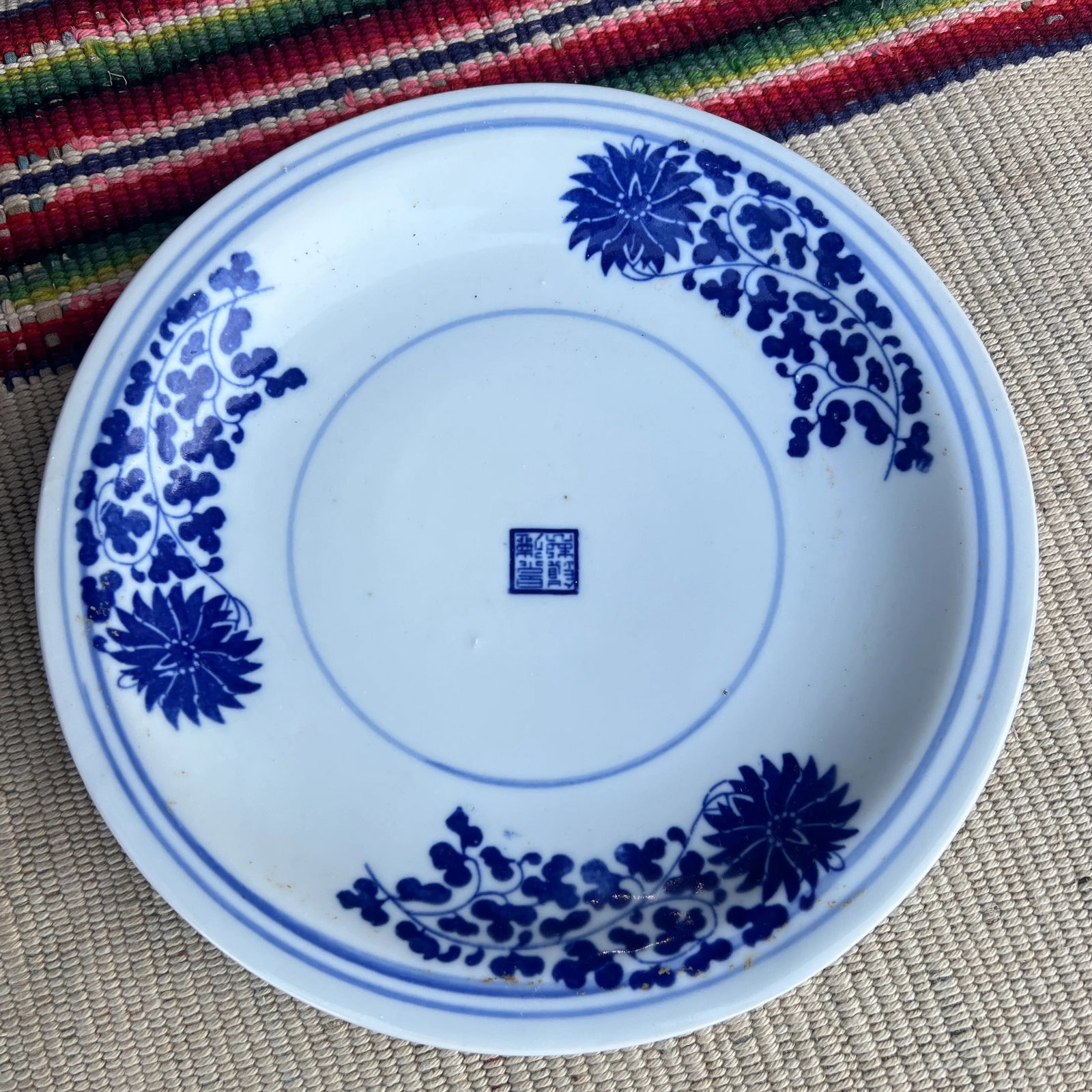 Vintage Chinese Blue and White Porcelain Jardiniere With Underliner - 8