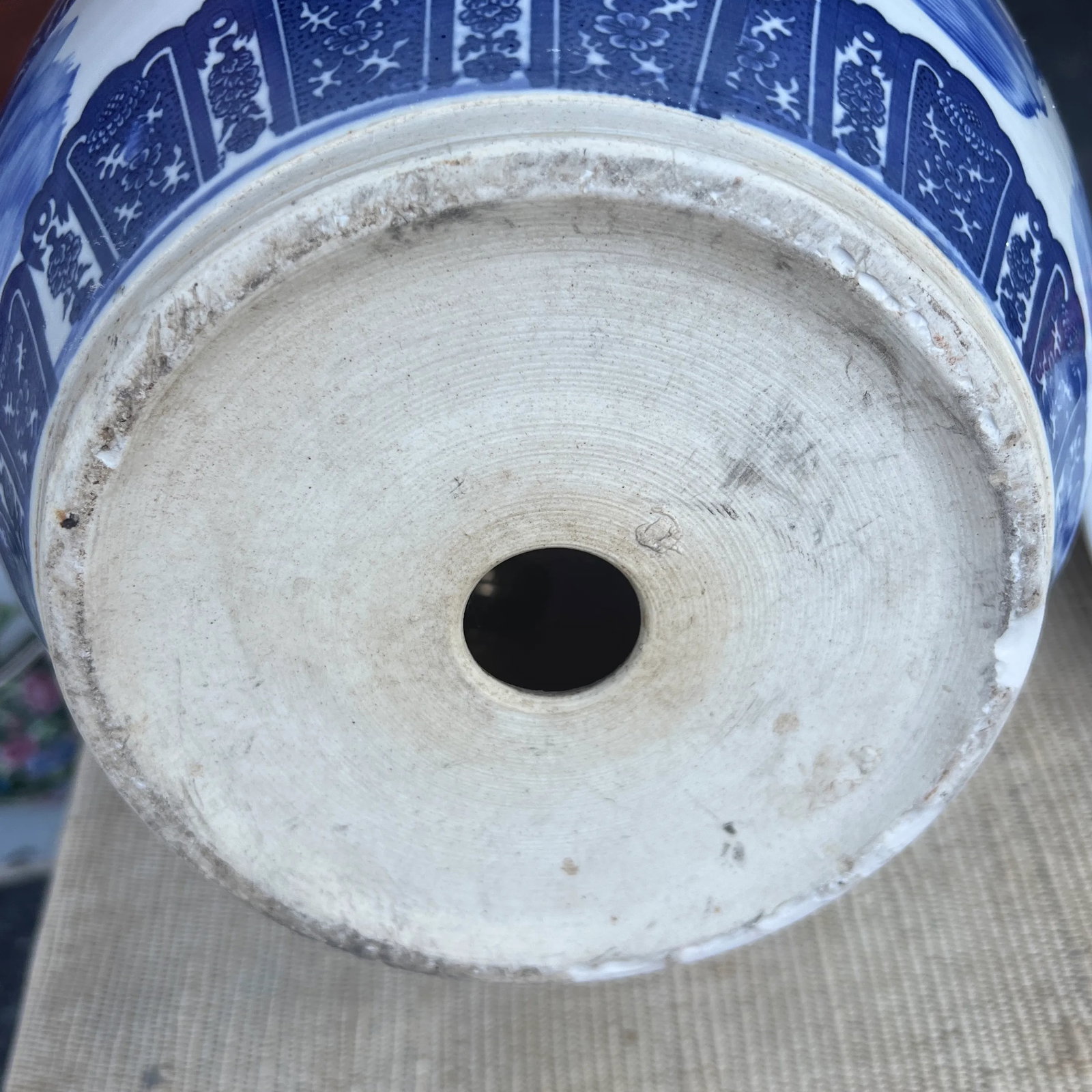Vintage Chinese Blue and White Porcelain Jardiniere With Underliner - 9