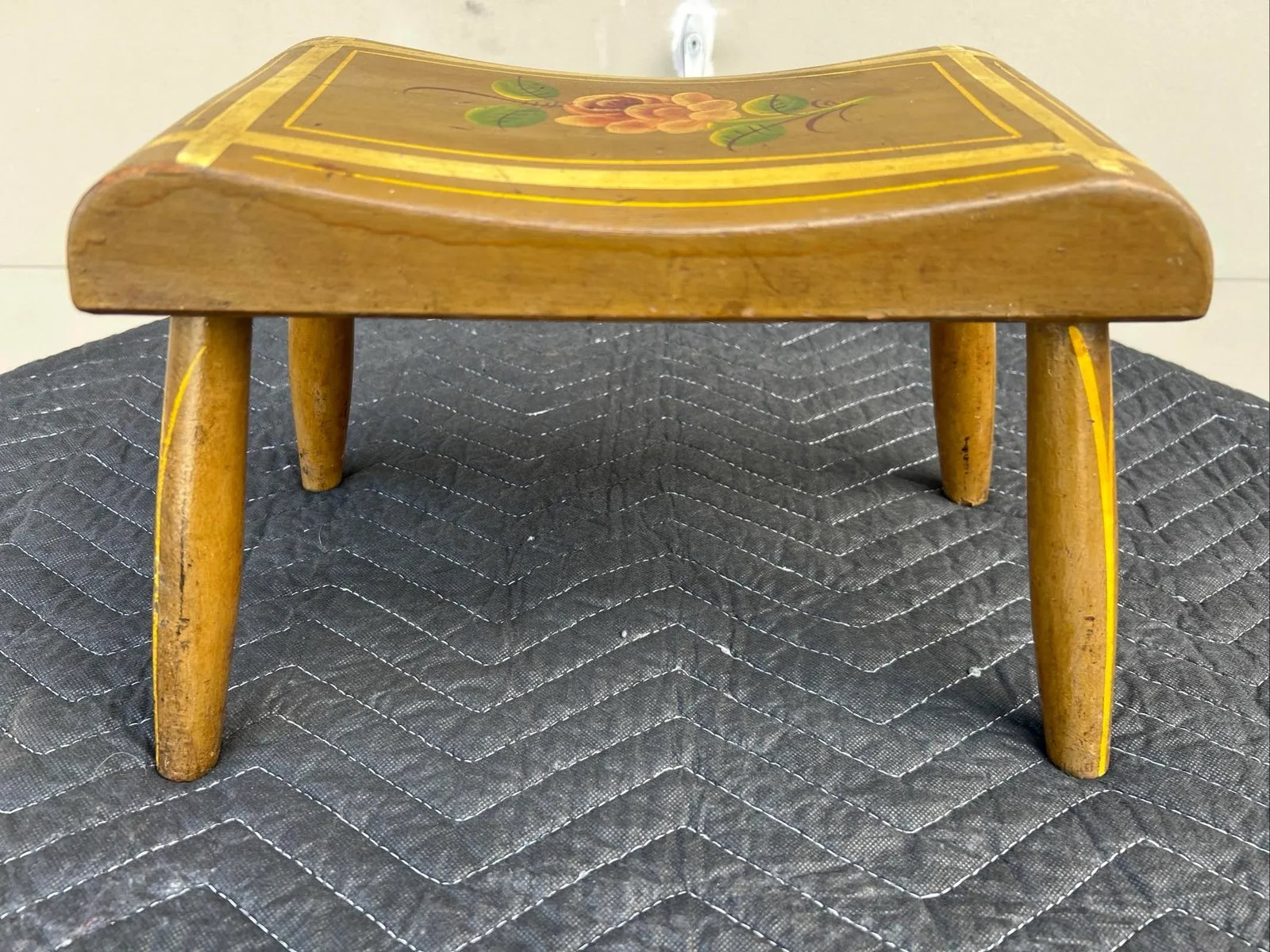 Antique Pennsylvania Folk Art Paint Decorated Plank Seat Footstool 1850's - 9