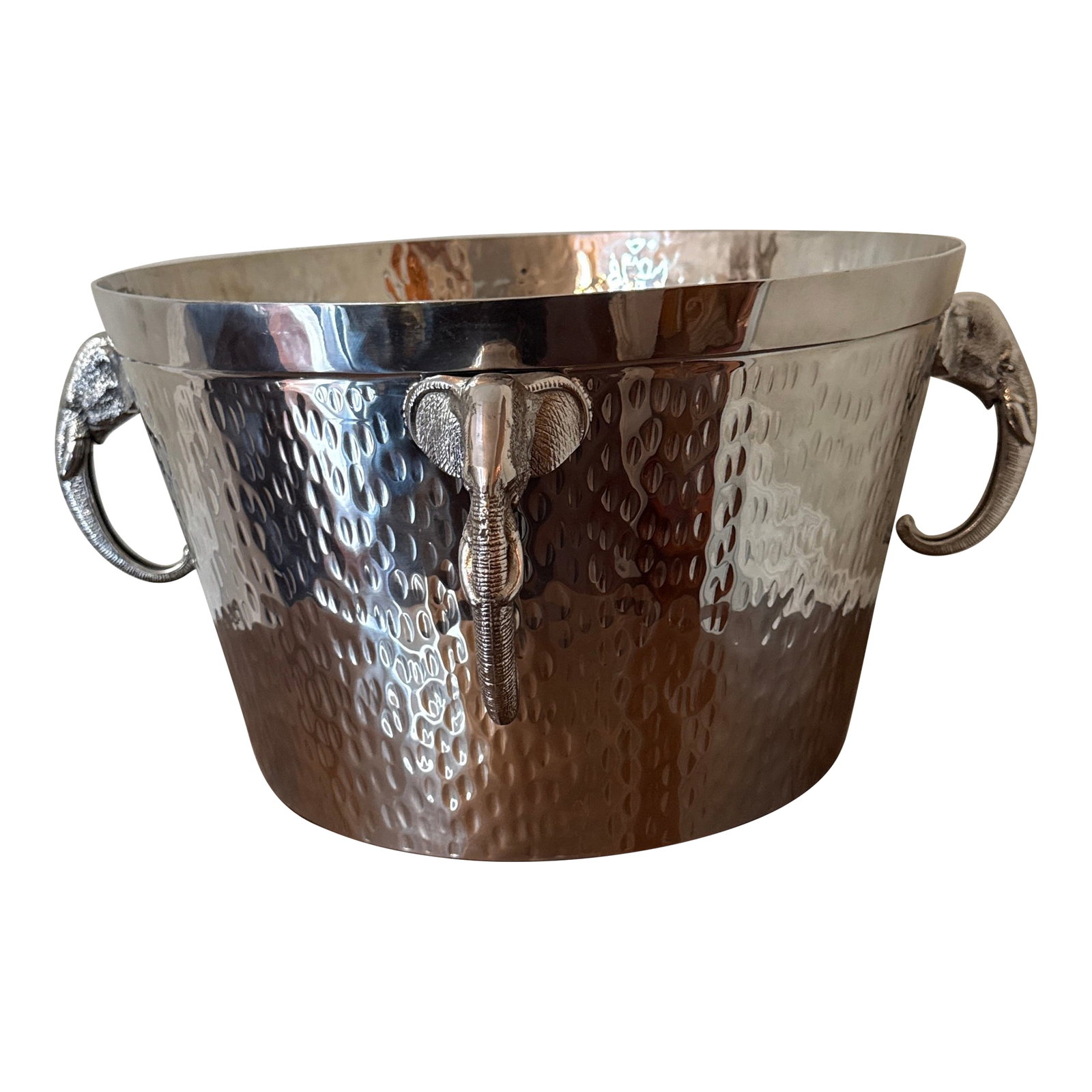 Vintage Elephant Hammered Stainless Steel Ice Bucket: Add a touch of elegance and safari charm to your entertaining setup with this beautifully crafted hammered stainless steel ice bucket. This eye-catching piece features detailed elephant head handles,